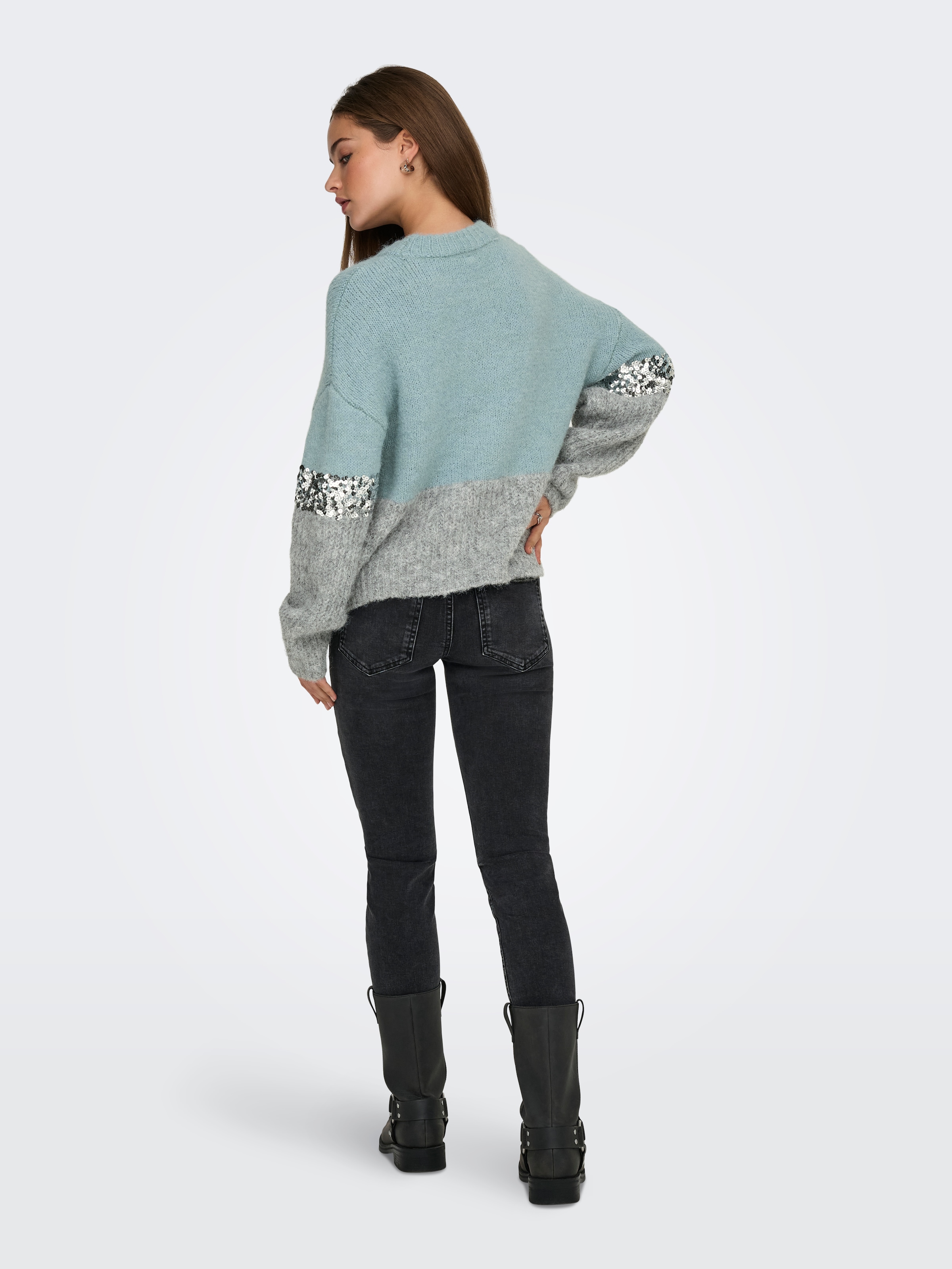 ONLY Pull à col rond »ONLMAINE LIFE LS SEQUIN BLOCK O-NECK KNT«
