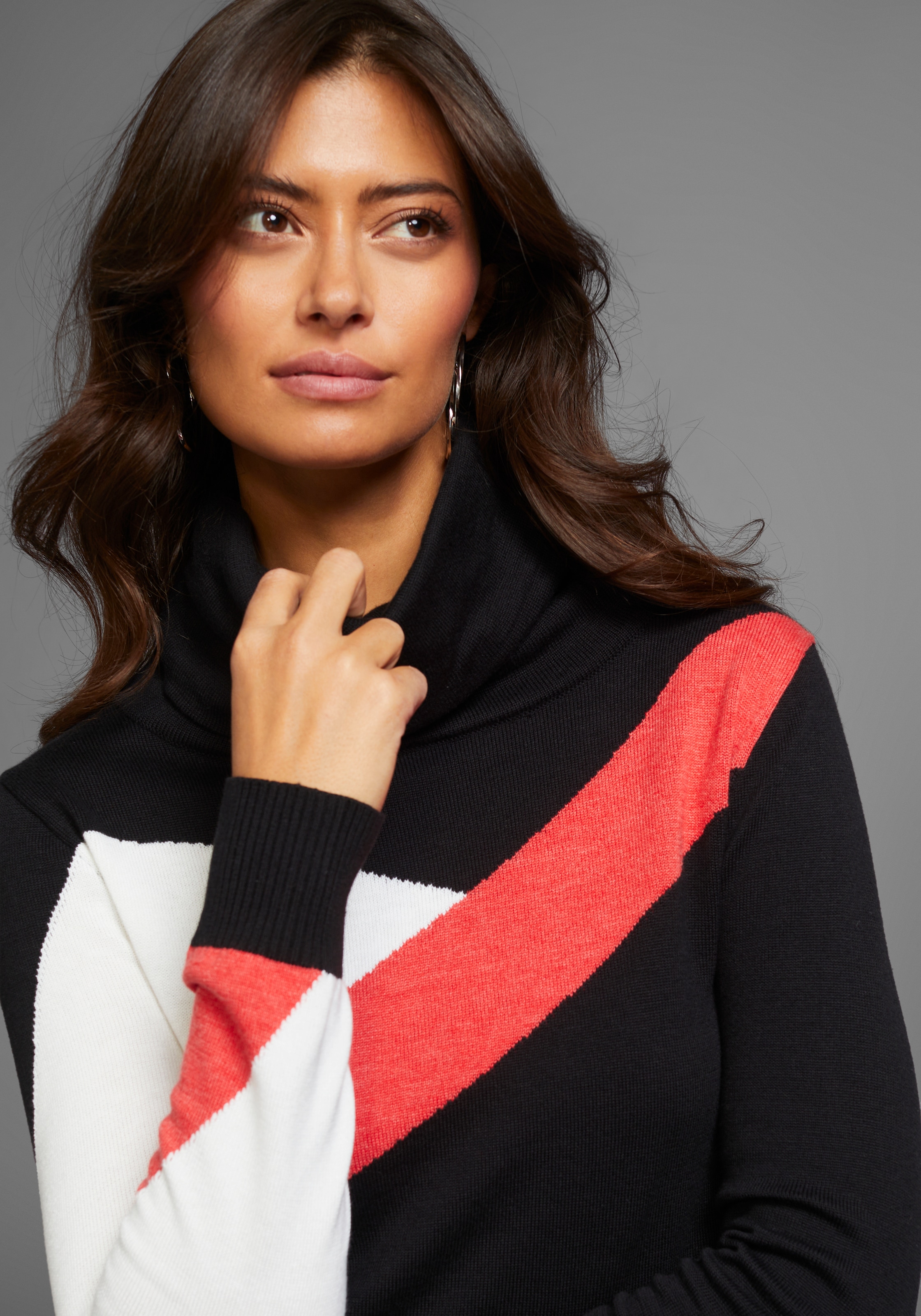 Laura Scott Schalkragenpullover, mit Colorblock