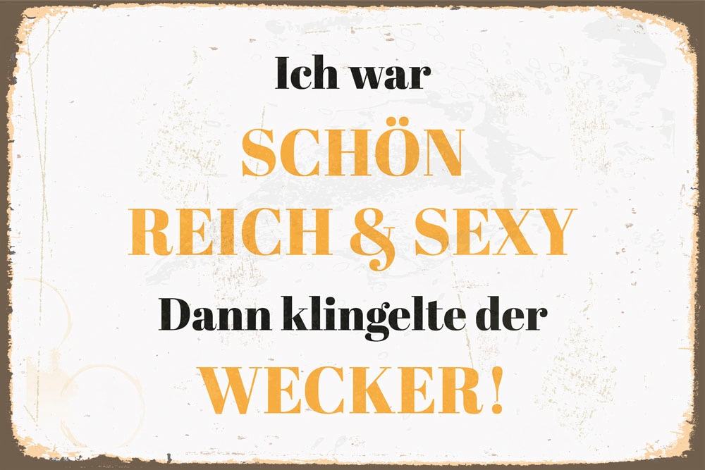 queence Metallbild »Reich, Schön & Sexy«, Schriftzüge, (1 St.), Stahlschilder
