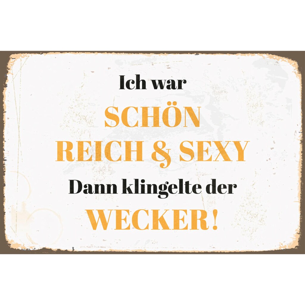 queence Metallbild »Reich, Schön & Sexy«, Schriftzüge, (1 St.)