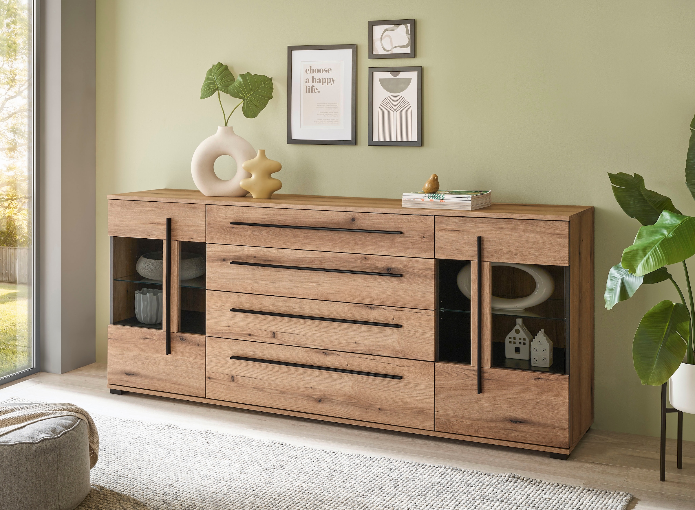 INOSIGN Sideboard »Cantara, moderner Schrank, Kommode in Eiche Evoke oder weiss«, schwarze Stangengriffe, ausreichend Stauraum, vielseitig einsetzbar