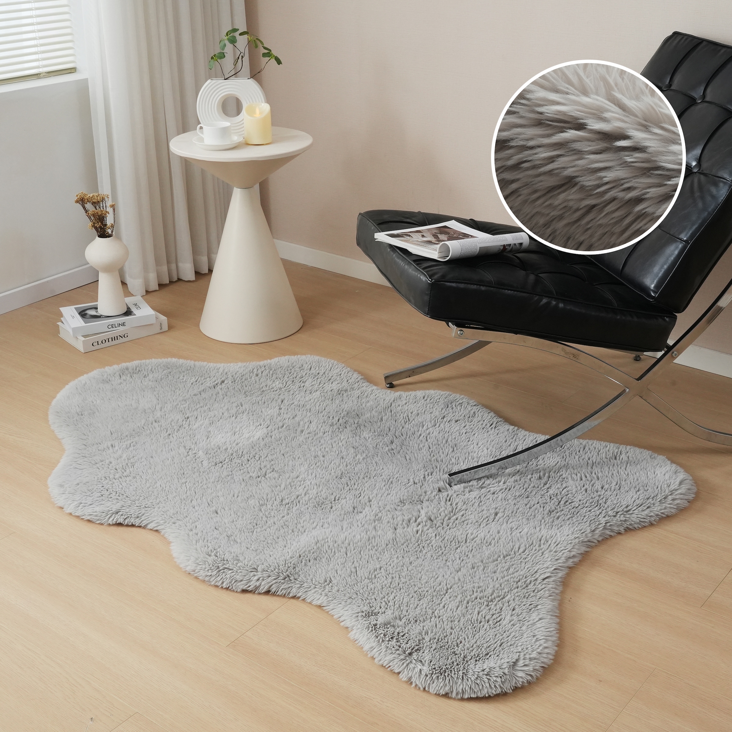 GOODproduct Hochflor-Teppich »Mollin, Fellform, leichter Glanz« rechteckig 30 mm Höhe Kunstfell, Fellimitat, waschbar, flauschig, weich, Wohnzimmer