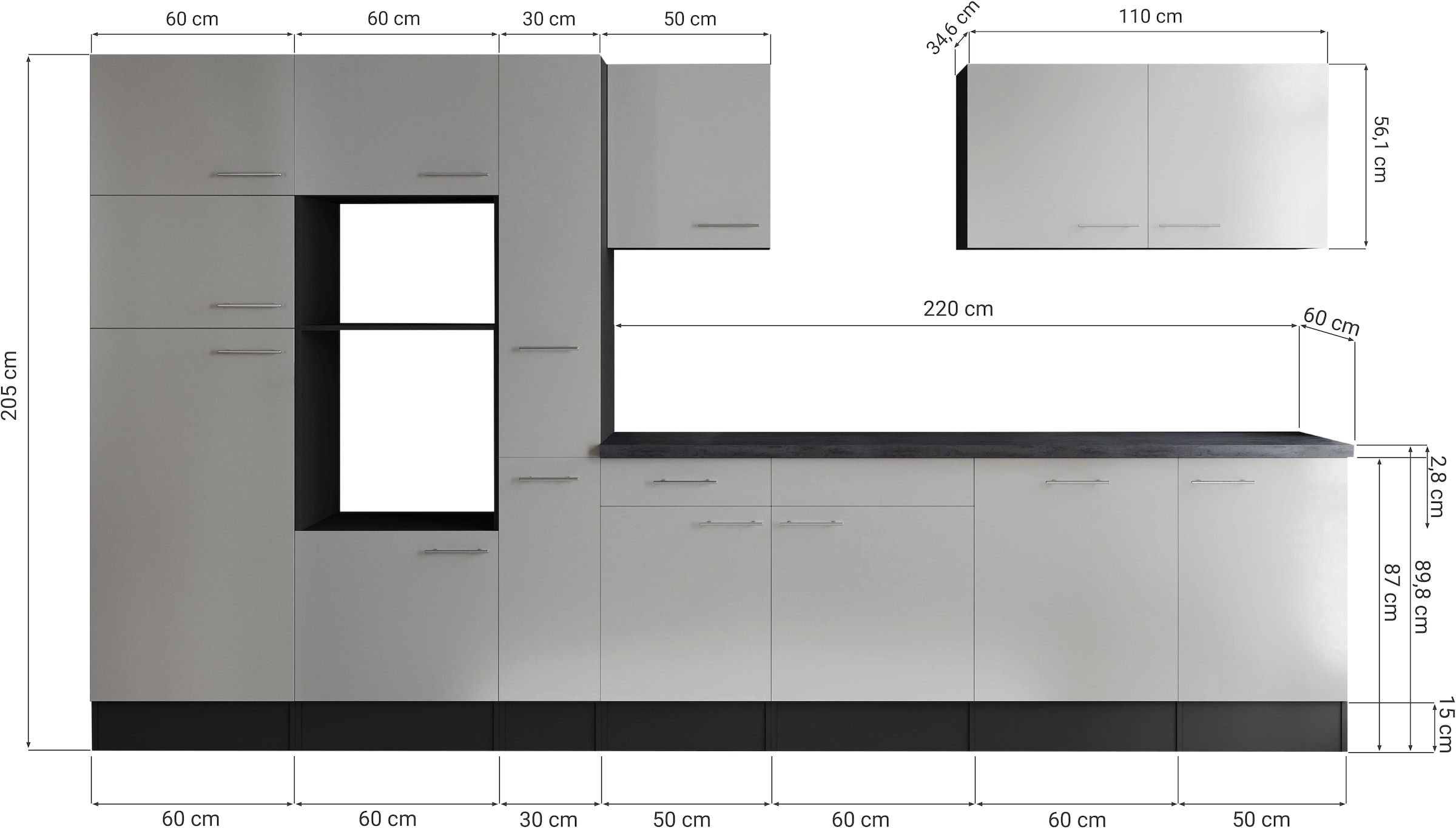 RESPEKTA Kitchenette »Oliver« Largeur 370 cm, hauteur de travail 90 cm, en configuration exclusive pour OTTO