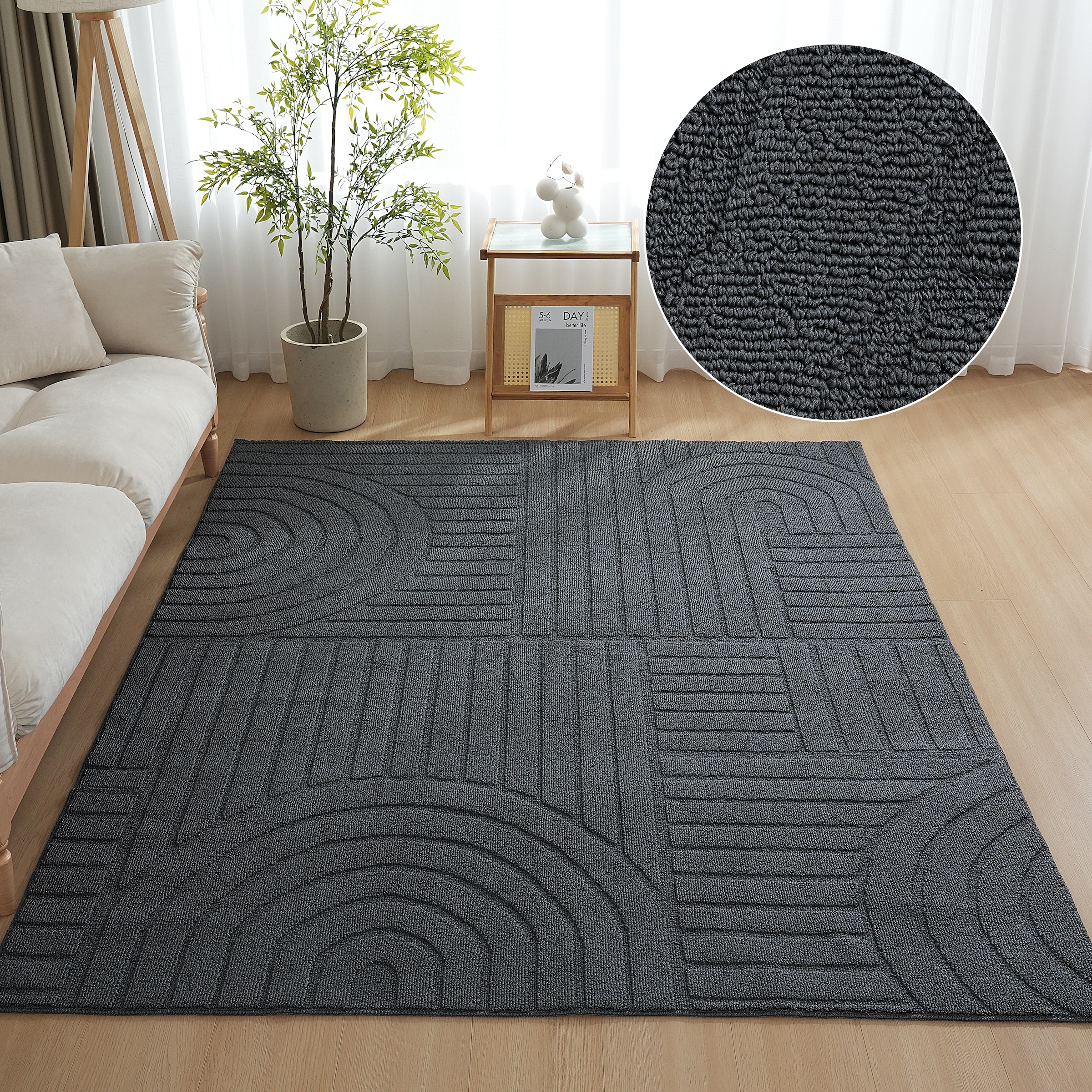 GOODproduct Tapis »Neele, Boho-Design, Hoch-Tief, waschbar« Rectangulaire 12 mm Höhe 3D Optik, Skandinavisch, Designteppich, Wohnzimmer, Schlafzimmer
