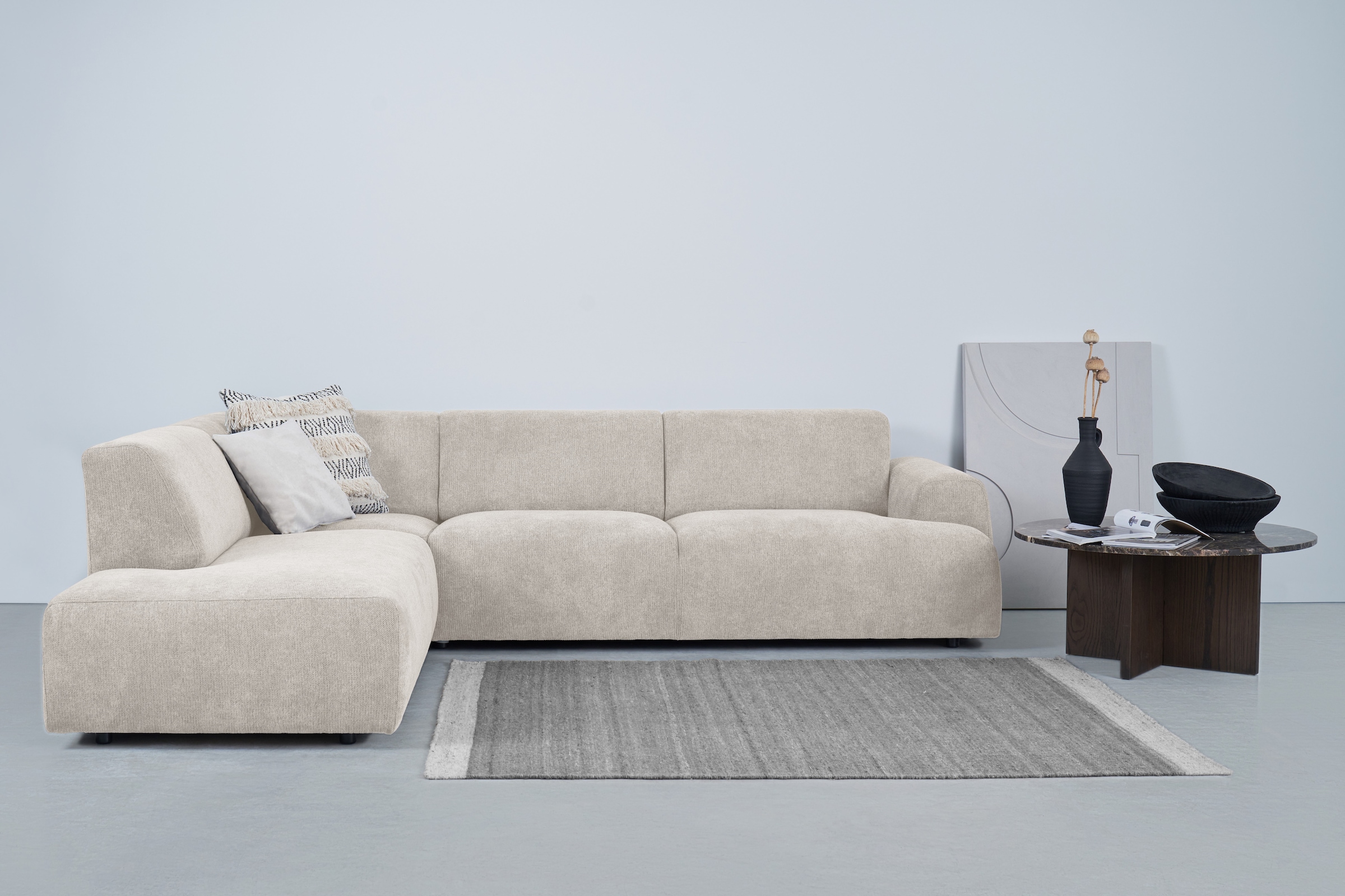 GOODproduct Canapé d'angle »Linkka, Breite 282 cm« forme en L, en tissu chenille doux, avec suspension ondulée