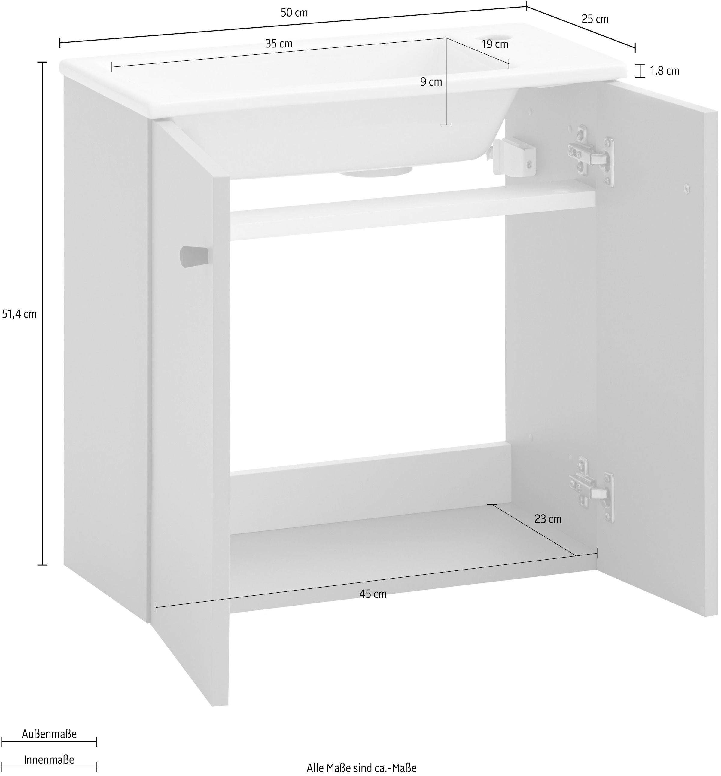 Schildmeyer Table de lavage »EBBA, 2 Türen, hängende Montage, Breite 50 cm, MADE IN GERMANY« 1 cuis tlg. Lavabo en céramique blanc brillant, fabriqué en Allemagne