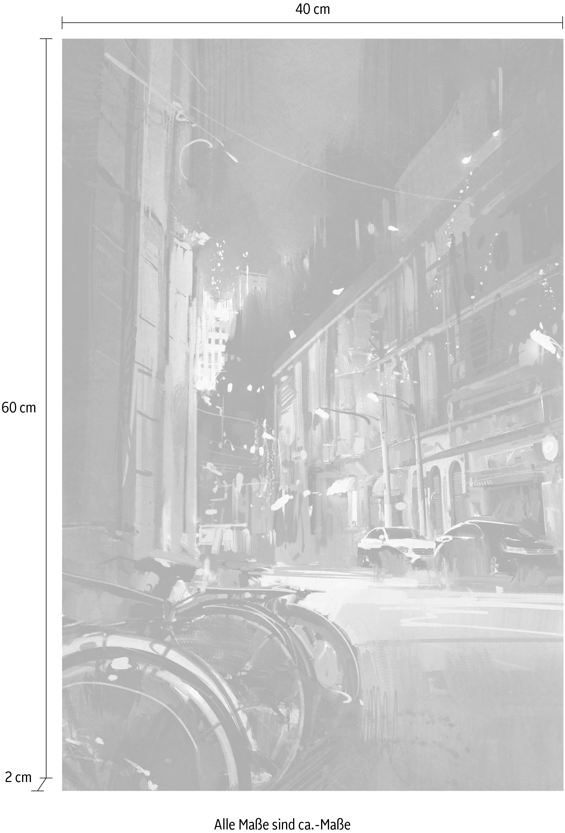 queence Leinwandbild »Stadt Fahrrad« Abstrakte | Fahrräder | Städte Premium-Leinwandstoff, Handarbeit aus Deutschland