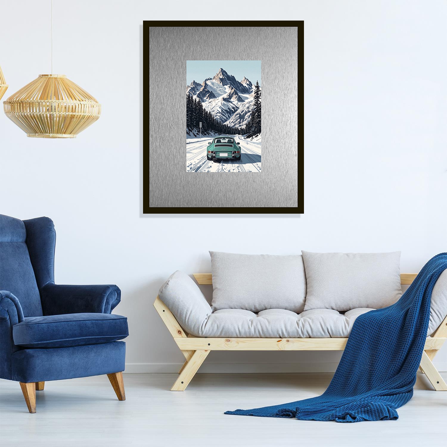queence Bild »Trend Wandbild, Wandkunst, Kunstdruck "St. Motitz im Winter"« Auto | Berge & Alpenbilder | Winterlandschaft 1 Stk. tlg. inkl. Passepartout aus hochwertigem Aluminium und schwarzem Rahmen