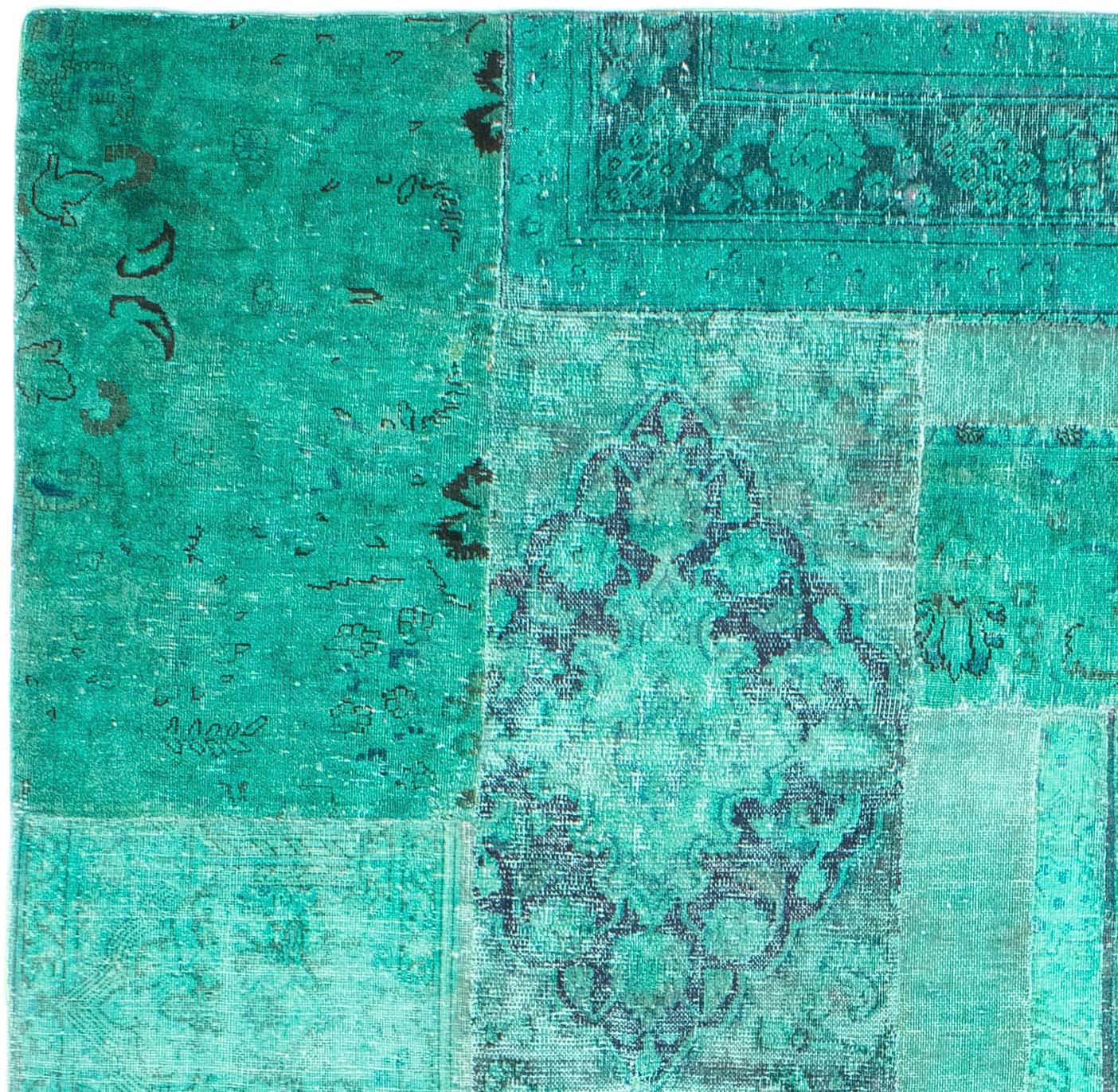 morgenland Teppich »Patchwork - 297 x 231 cm - türkis«, rechteckig, Wohnzimmer, Handgeknüpft, Einzelstück mit Zertifikat