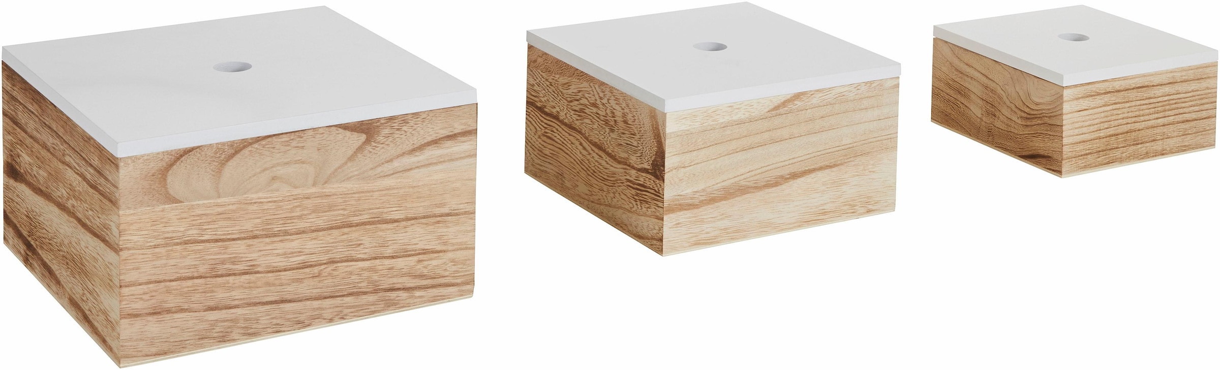 Aufbewahrungsbox, 3er Set, Holz, weiss/natur
