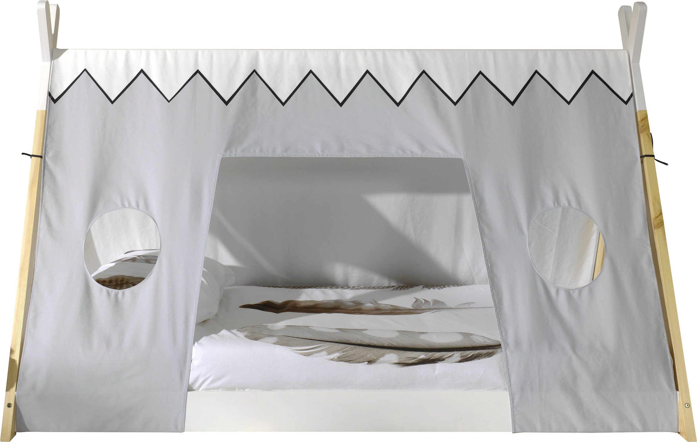 Vipack Kinderbett »TIPI, Kiefer massiv, 2-farbig lackiert, mit Rolllattenrost« B/H/T ca. 206x134,5x105,5cm, mit Textil-Zeltdach,  niedriger Betteinstieg, stabil gebaut
