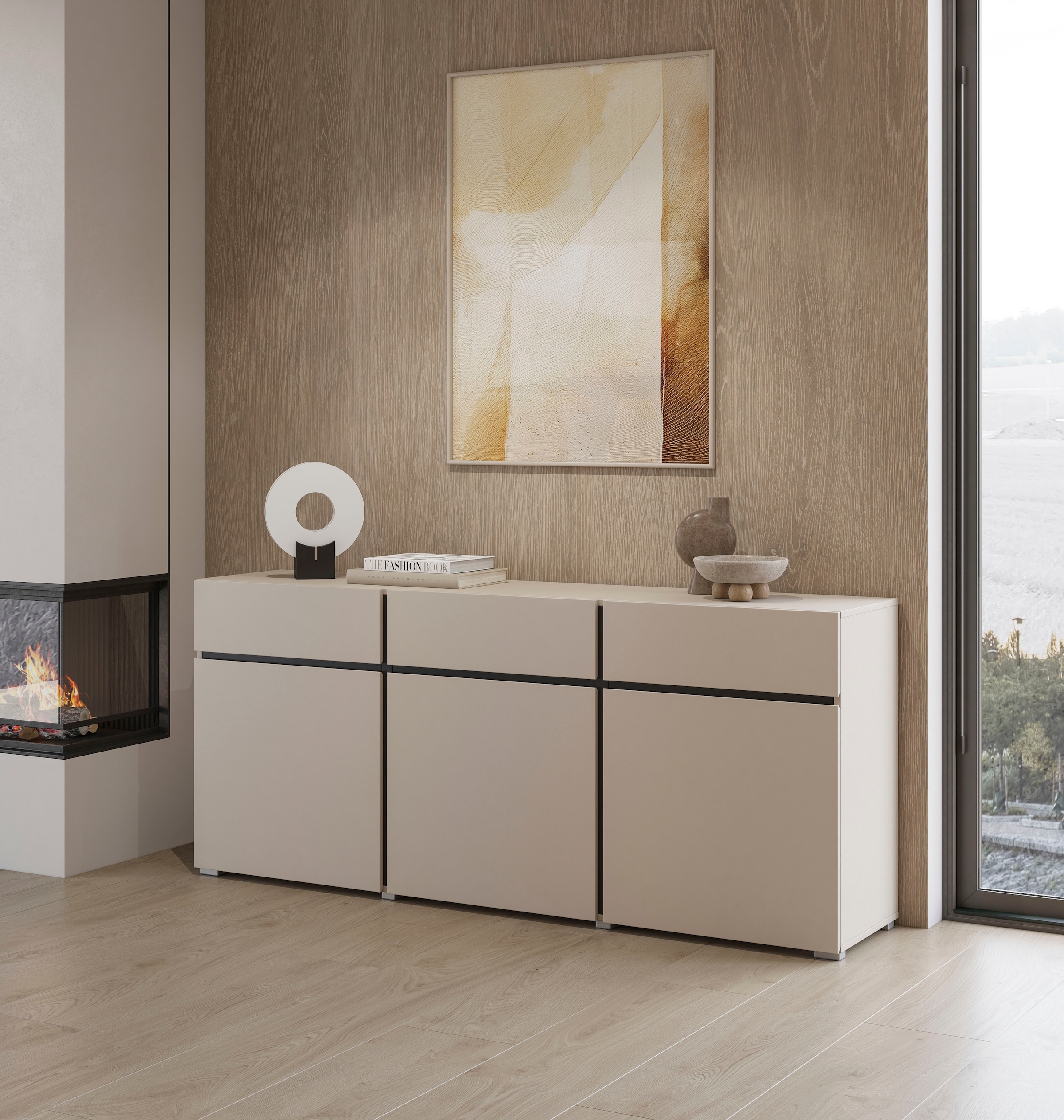 GOODproduct Sideboard »Cross,Breite 180 cm, moderne grifflose Kommode,3 Türen/3 Schubkästen« Schubladenschrank mit viel Stauraum, Einlegeböden verstellbar