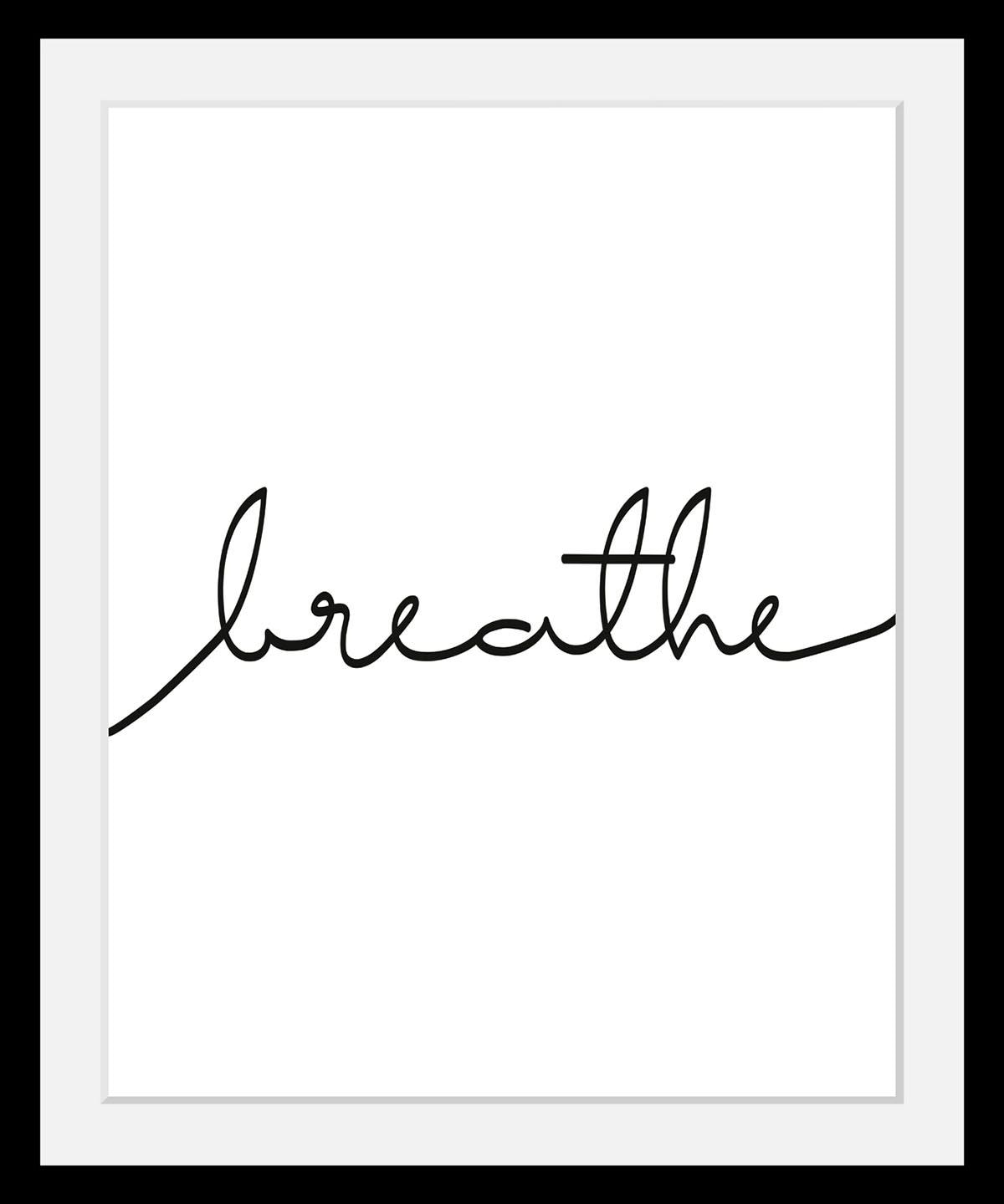 Image of queence Bild "Breathe" Motivationsbilder Schriftzug Schwarz-Weiss Spa Spa Bilder HD Premium Poster-Druck inkl. Holzrahmen