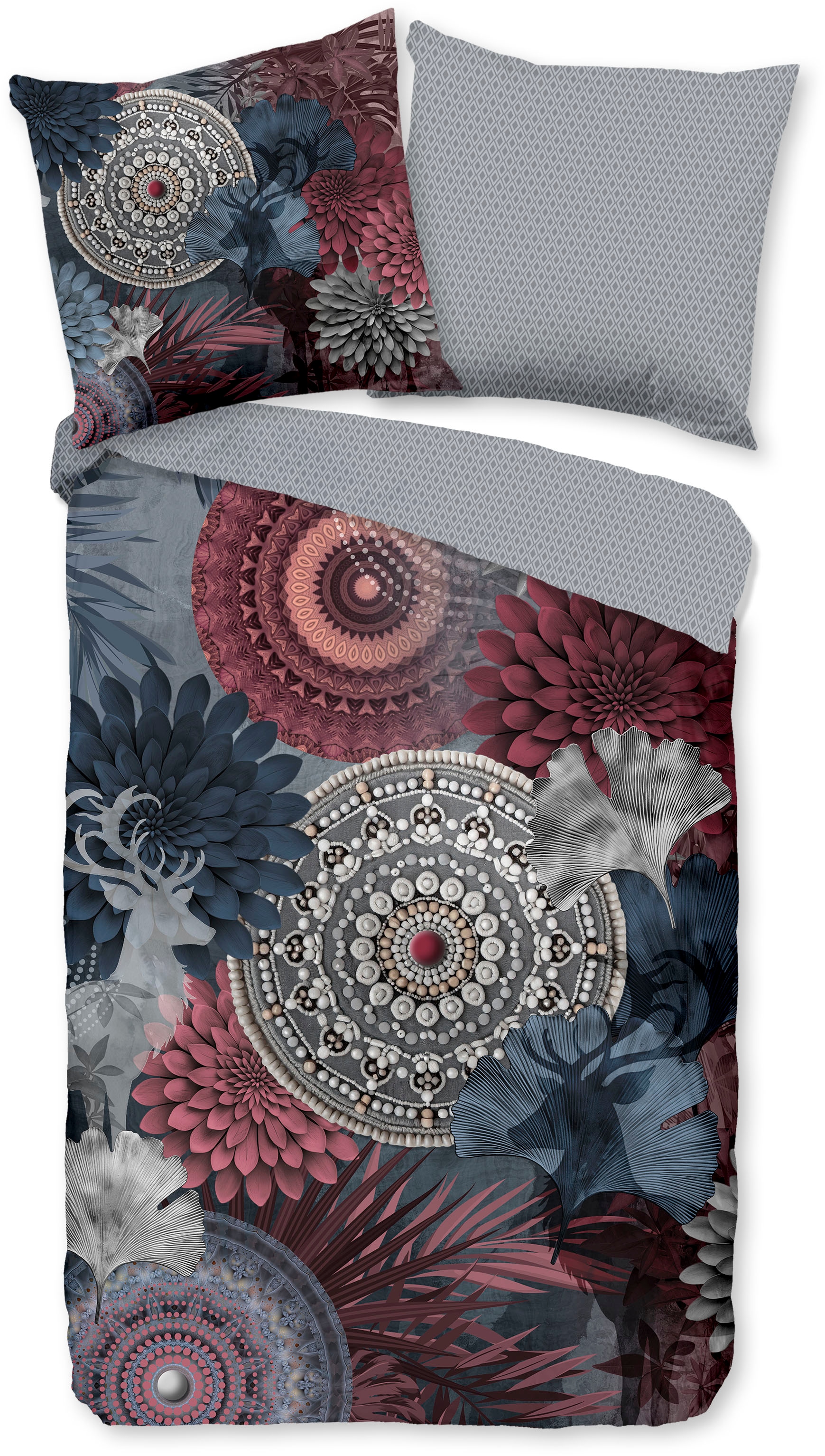 hip Linge de lit réversible »Makenna« 2 cuis tlg. Flanell, Biber, Winter, Warm, Reissverschluss, Wende, Mandala, Hirsch