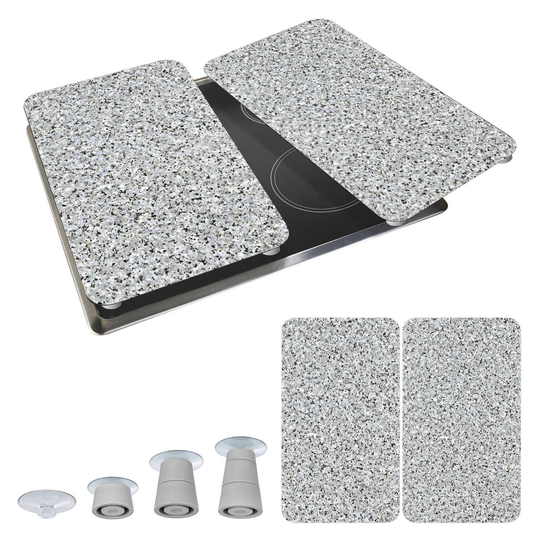 WENKO Herd-Abdeckplatte »Universal Modell Granit«, (Set, 2 tlg.), Herdabdeckung für alle Herdarten, kratzfest, mit rutschfesten Füssen