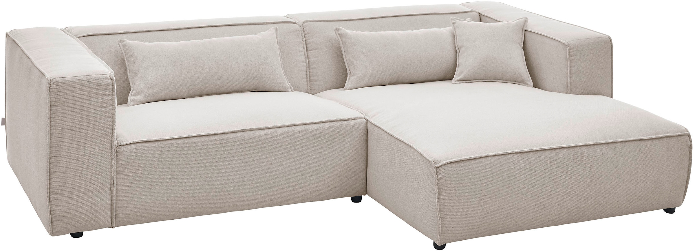 LeGer Home by Lena Gercke Ecksofa »PIARA mit Kedernaht, Cord, Leinenoptik o. Strukturstoff, Couch, L-Form«, wahlweise Ottomane rechts/links, schwarze Füsse, bequemer Sitzkomfort