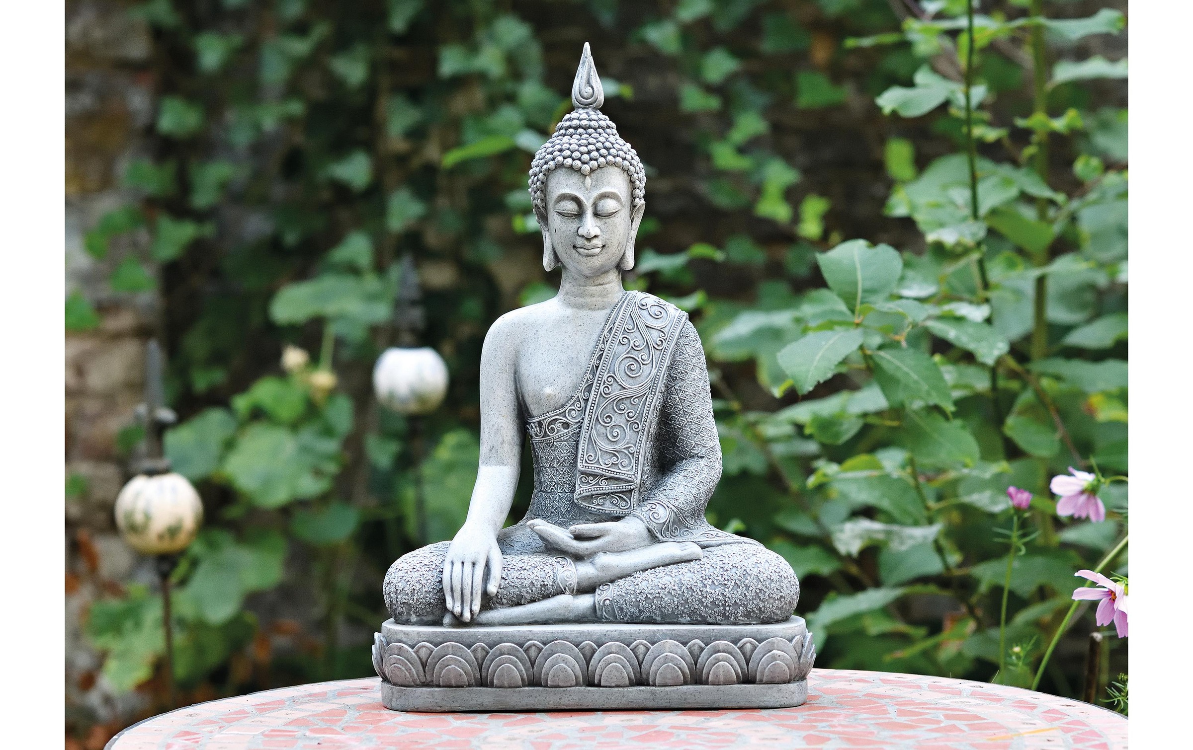 Dekofigur »G. Wurm Buddha sitzend auf Sockel«