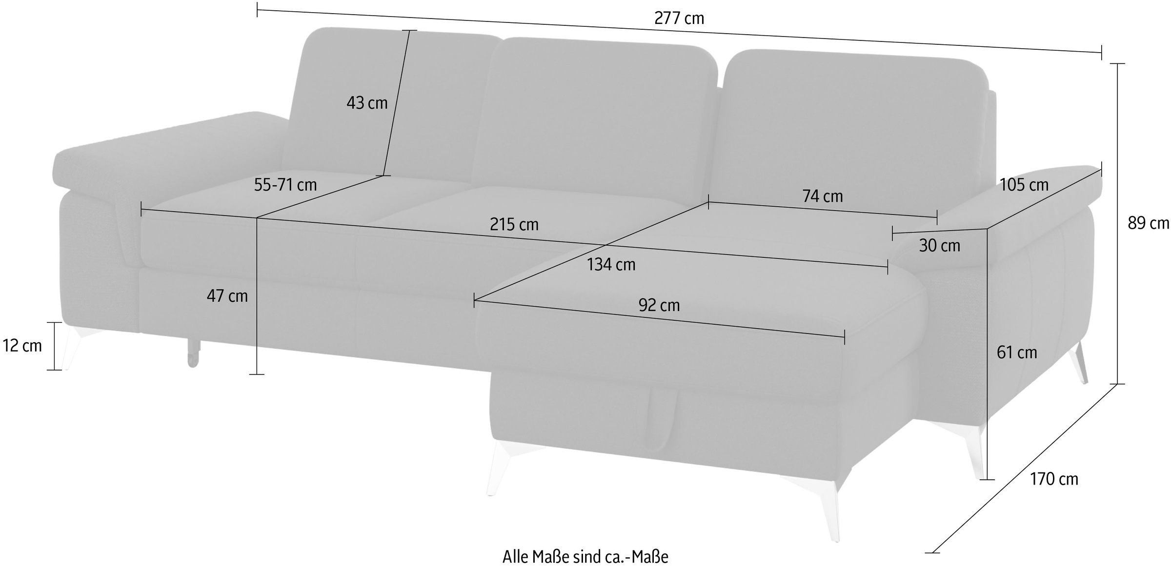 sit&more Ecksofa »Padua L-Form«, inklusive Sitztiefenverstellung, Armteilfunktion und Federkern