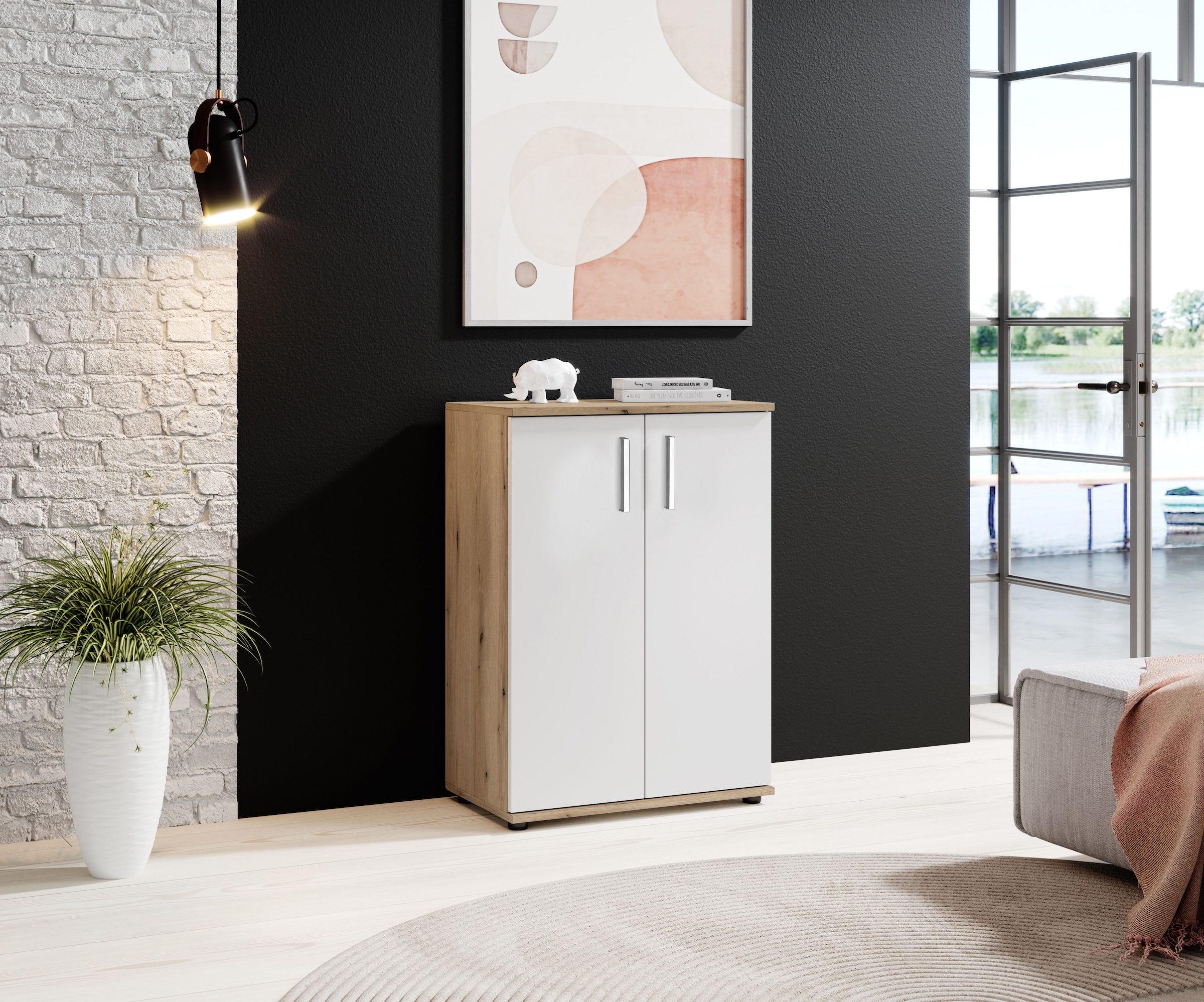 Image of HBZ Kommode "BC-Drift-2, Mehrzweckschrank Stellmass BxHxT 60x84x35 cm" 1 Stk. tlg. Schrank mit 2 Türen und 1 Einlegeboden