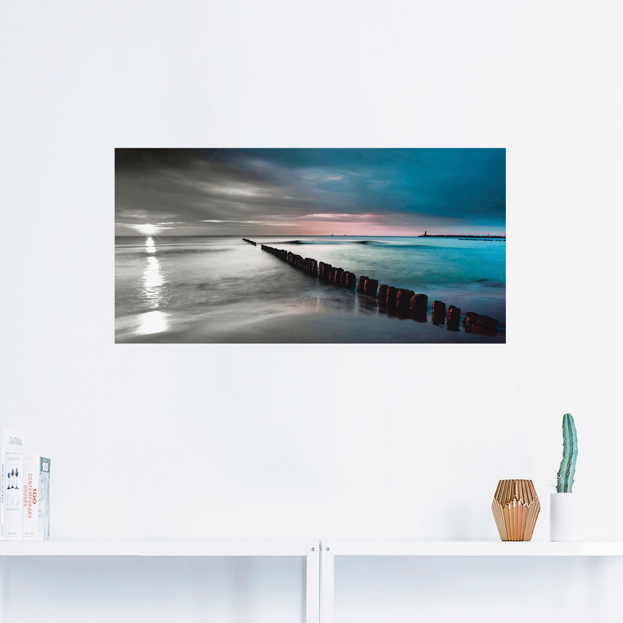 Artland Wandbild »Ostsee mit Sonnenaufgang s/w«, Gewässer, (1 St.), als Leinwandbild, Wandaufkleber in verschied. Grössen