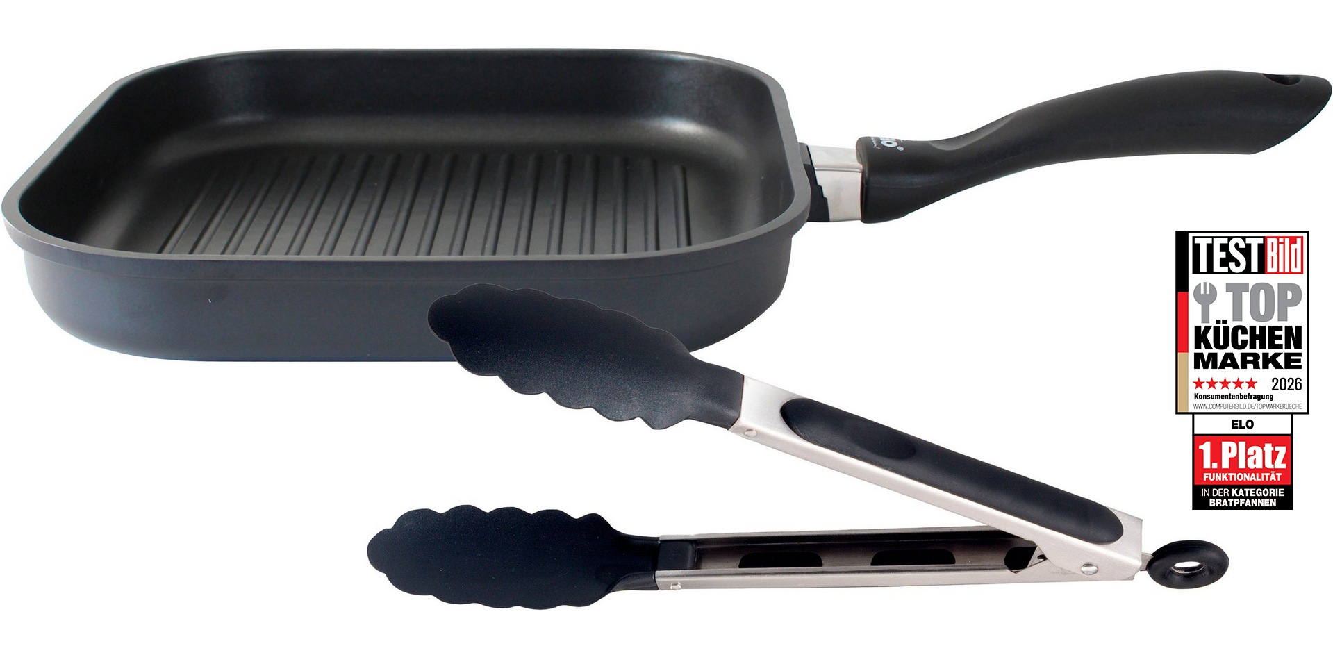 Image of Elo Grillpfanne "Alucast" Aluminiumguss 1 Stk. tlg. 28x28 cm, ELODUR Select Versiegelung, Induktion, inkl. Servierzange