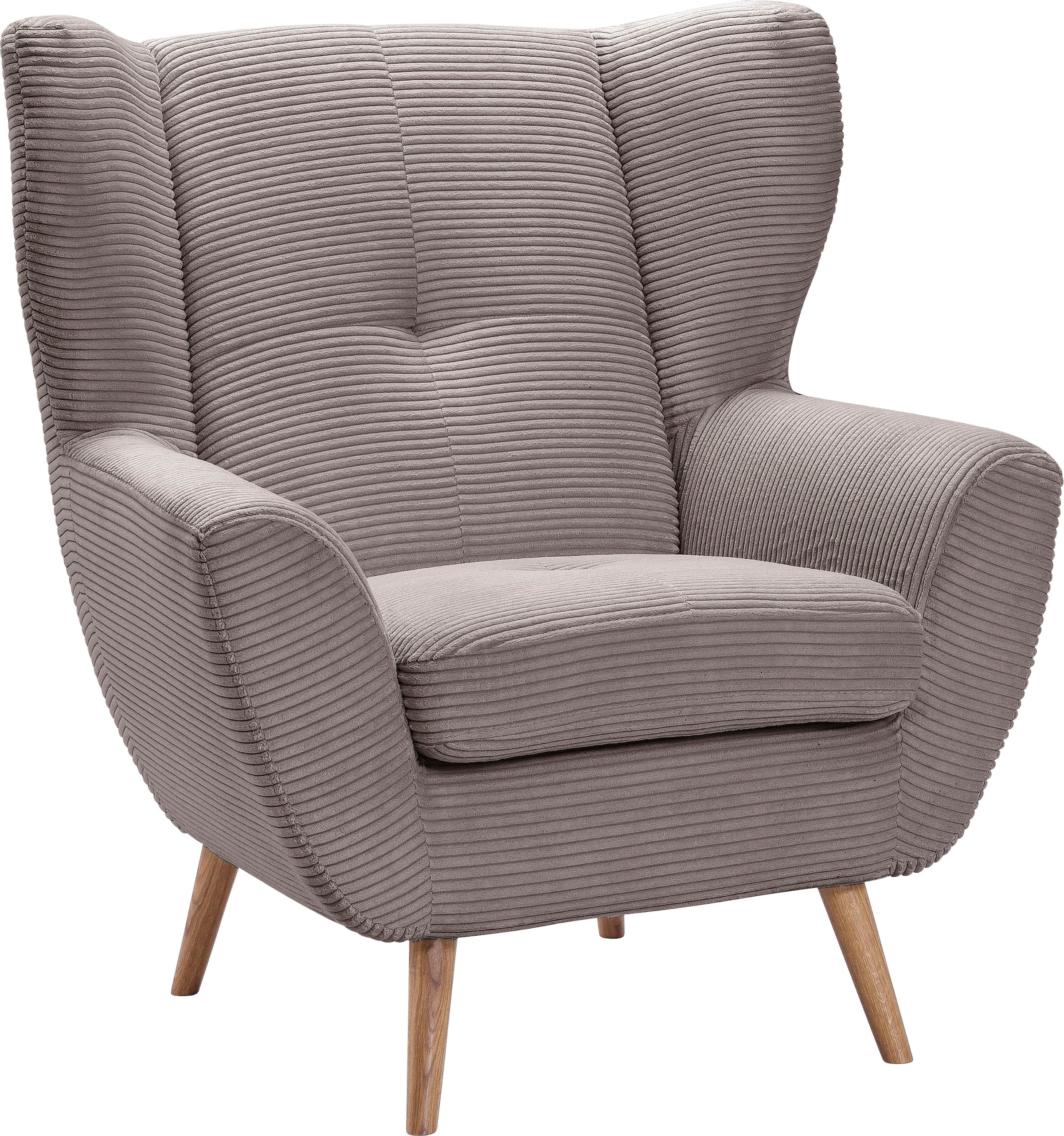 Image of exxpo - sofa fashion Sessel "ALVESTA, Ohrensessel, Loungesessel mit hohem Sitzkomfort" gemütliche Rückenlehne, mit Knopfheftung und hohen Holzfüssen, in Cord