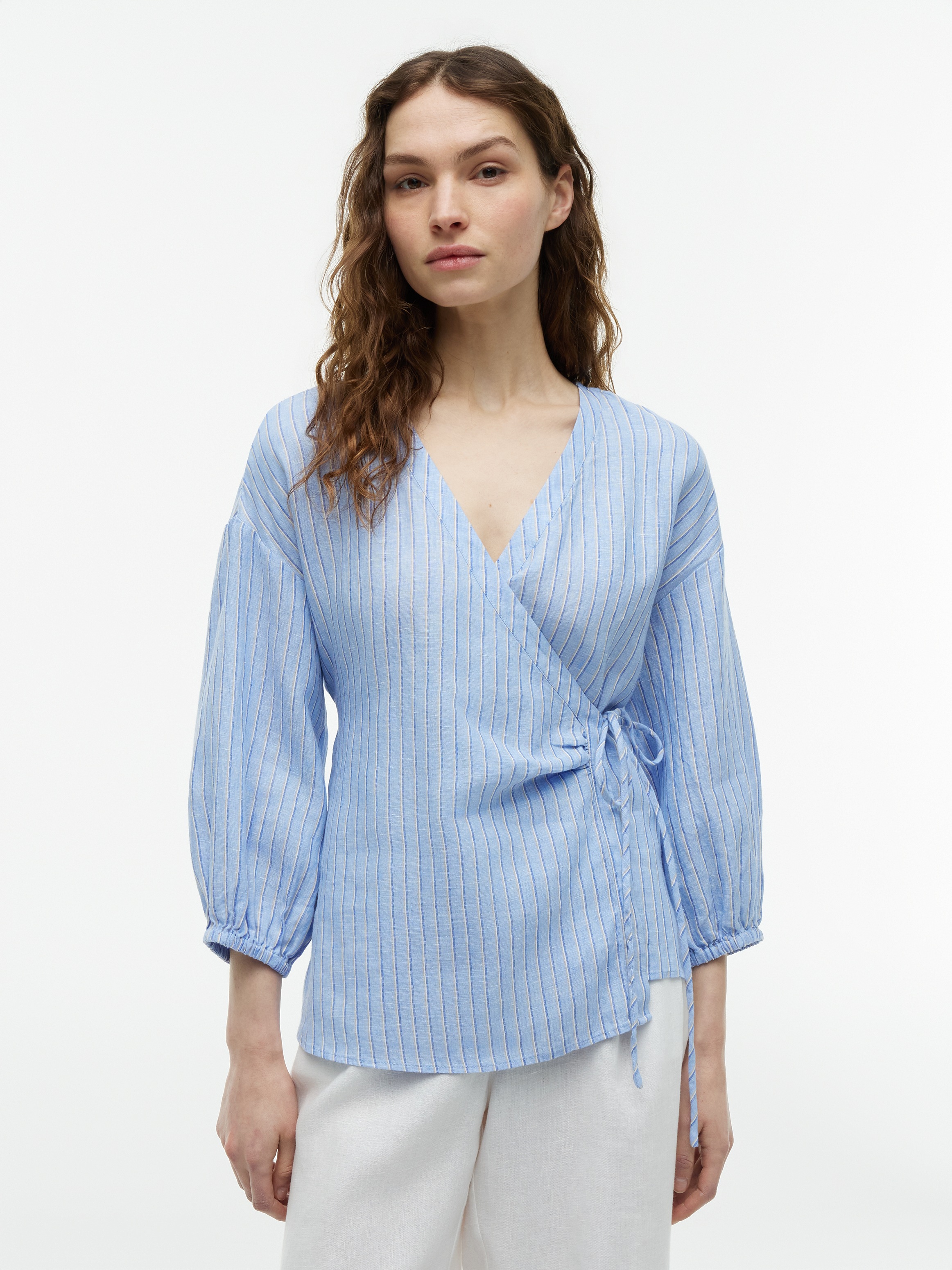 Image of Tommy Hilfiger Wickelbluse "SUMMER LINEN WRAP TIE BLOUSE" Leinen
