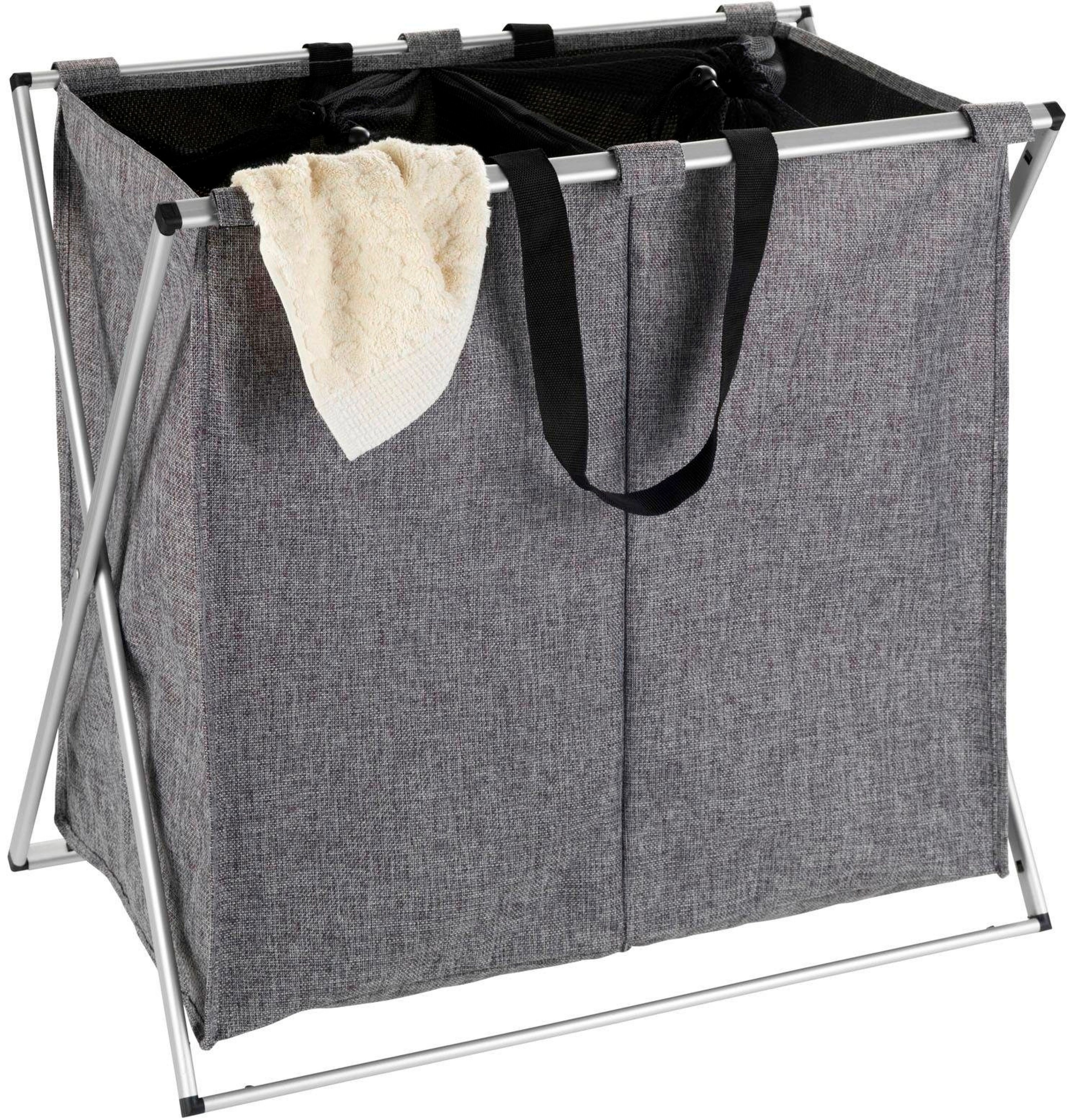 Wenko - Panier à linge 2 compartiments design Duo - L. 59 x H. 57 cm - Gris chiné - Duo