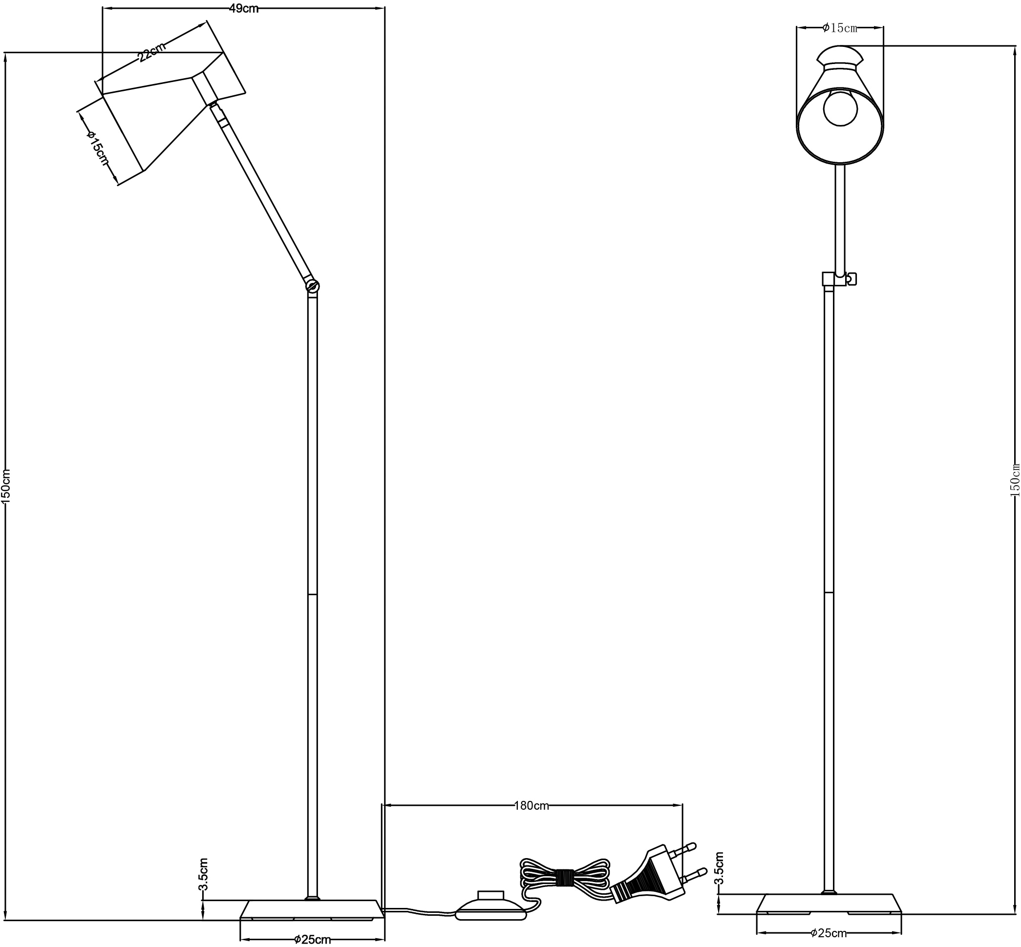 GOODproduct Lampadaire »Renell« 1 cuis Minimalistisch, Schwarz, E27, ideal zum Lesen, individuell einstellbar
