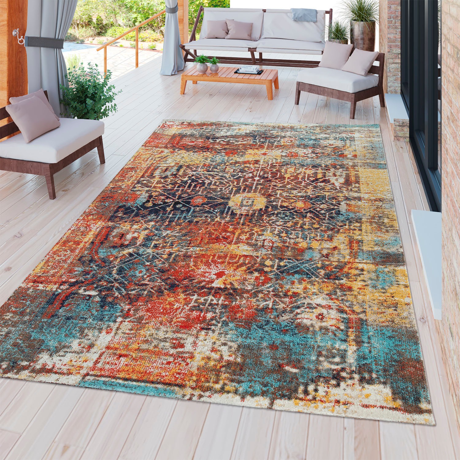 Image of DELAVITA Teppich »Artigova 40«, rechteckig, 11 mm Höhe, Kurzflor, Orient-Optik, modernes Vintage Design, Wohnzimmer, In- und Outdoor Teppich, ideal auf Terrasse oder Balkon bei Ackermann Versand Schweiz