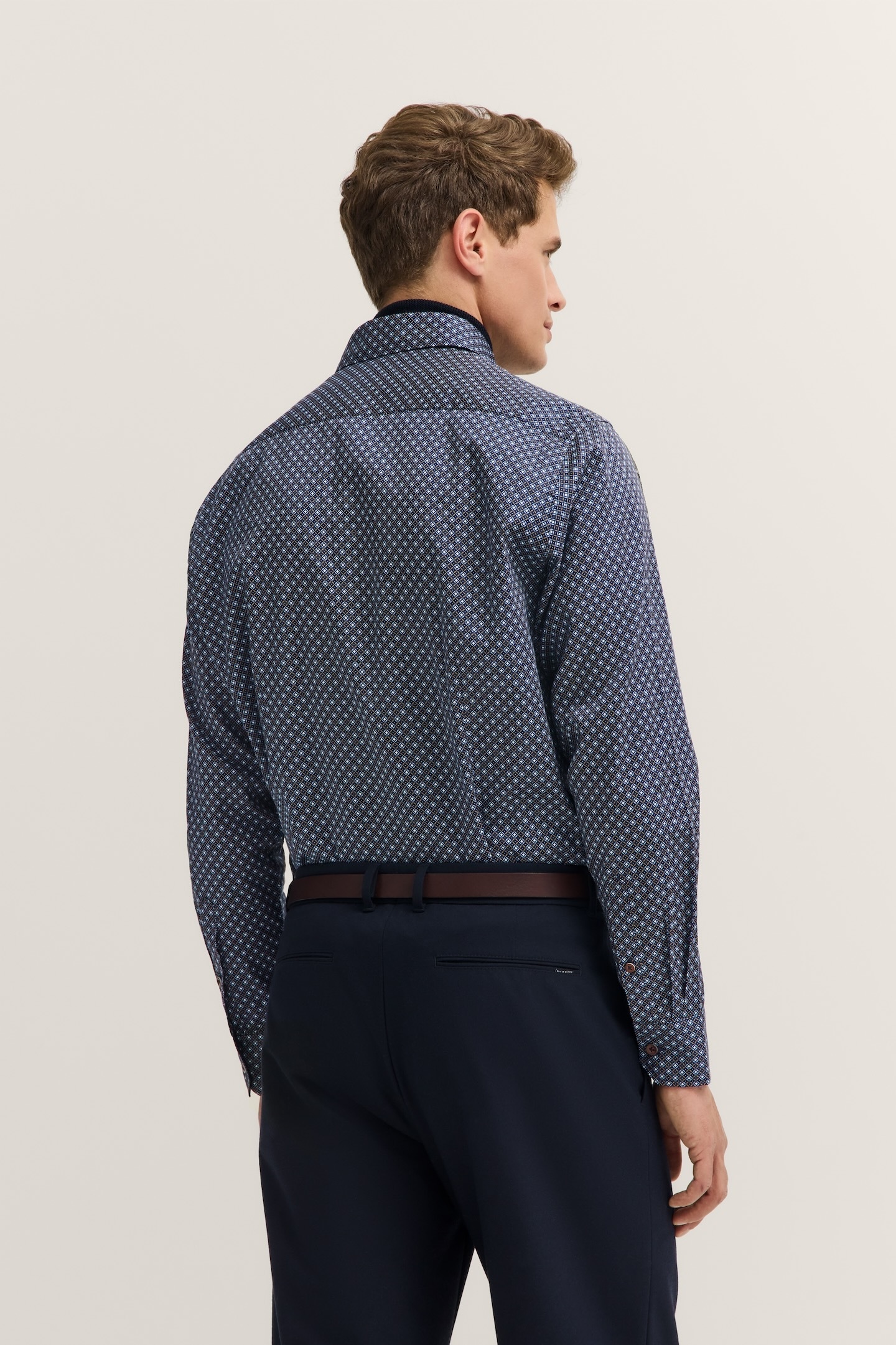 bugatti Langarmhemd »Satin Finish« mit Rauten-Muster und Easy-Care Funktion
