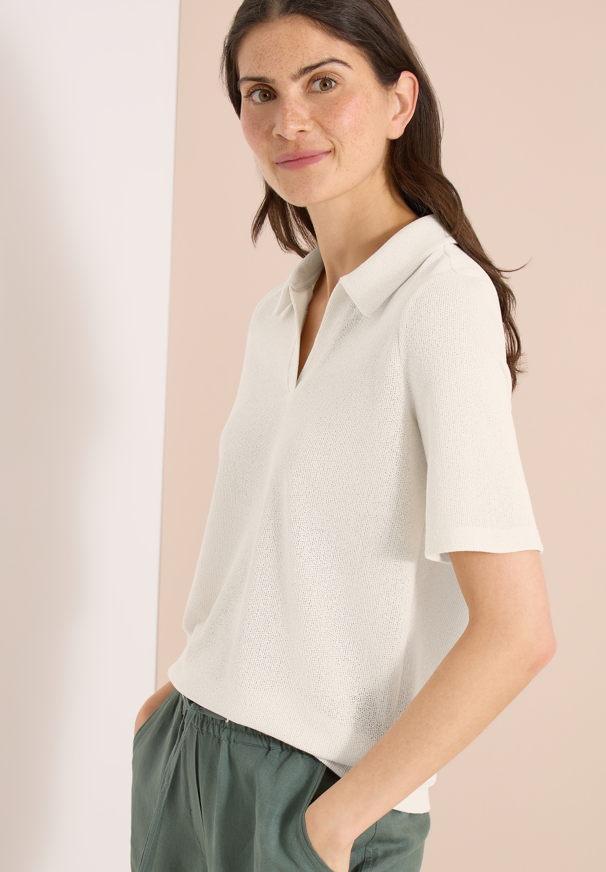 Image of Cecil Poloshirt Strick-Look Shirt in Unifarben