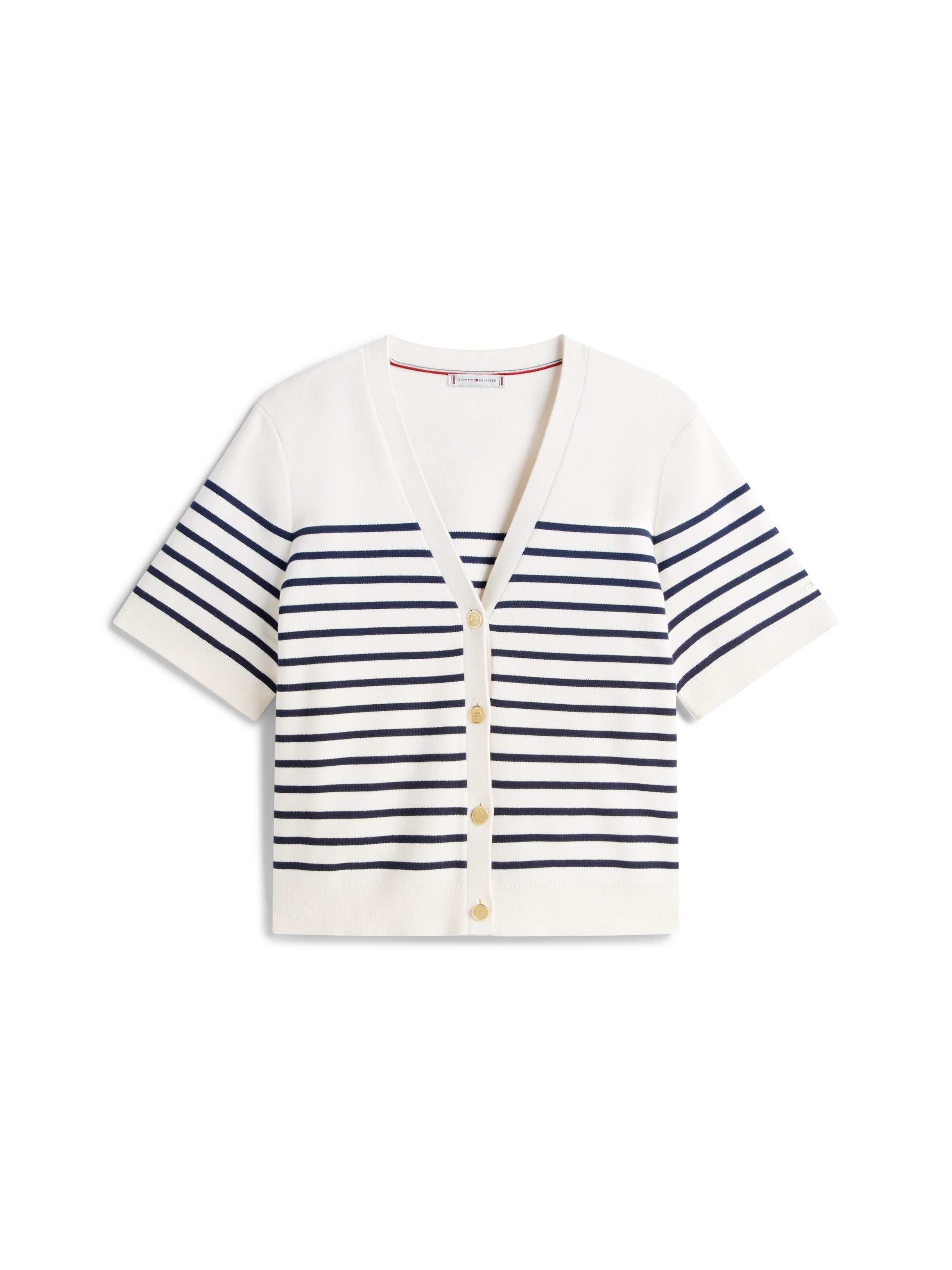 Tommy Hilfiger Curve Strickjacke »CRV CO JRSY MID GG GOLD BTN CRDI« in grossen Grössen, mit goldfarbenen Knöpfen