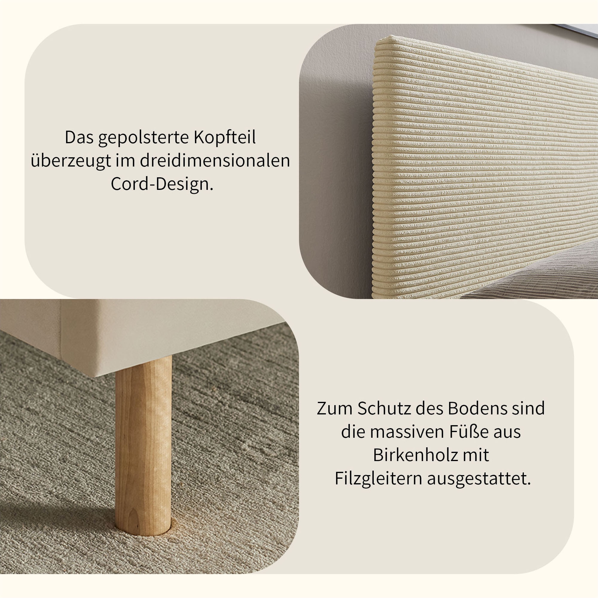 Home affaire Polsterbett »Armandine inkl. Lattenrost« Kopfteil mit Cordbezug, erhältlich in den Breiten 140cm & 180cm