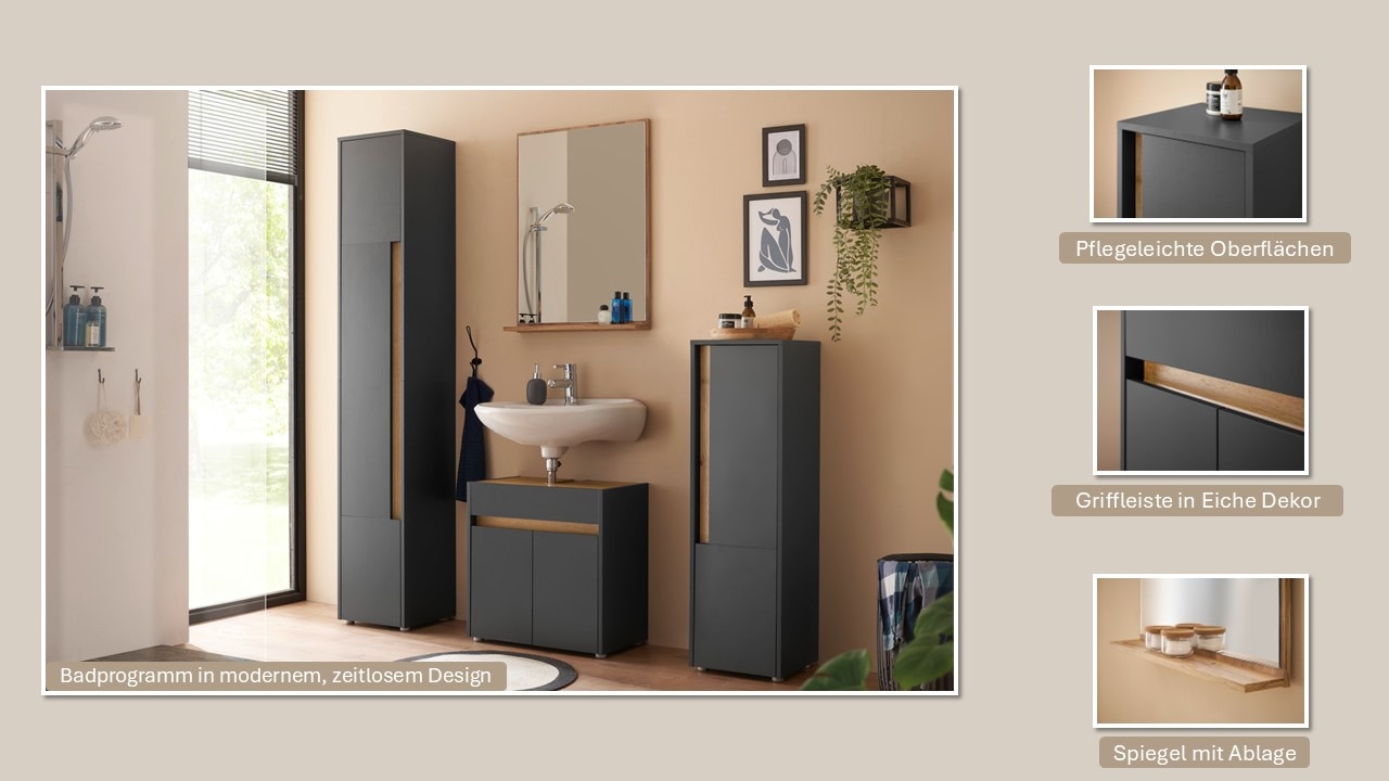 INOSIGN Waschbeckenunterschrank »CITY/GIRON, Waschtisch mit Griffmulde, Badschrank in zeitlosem Design«, in den Farben Weiss und Anthrazit verfügbar, viel Stauraum