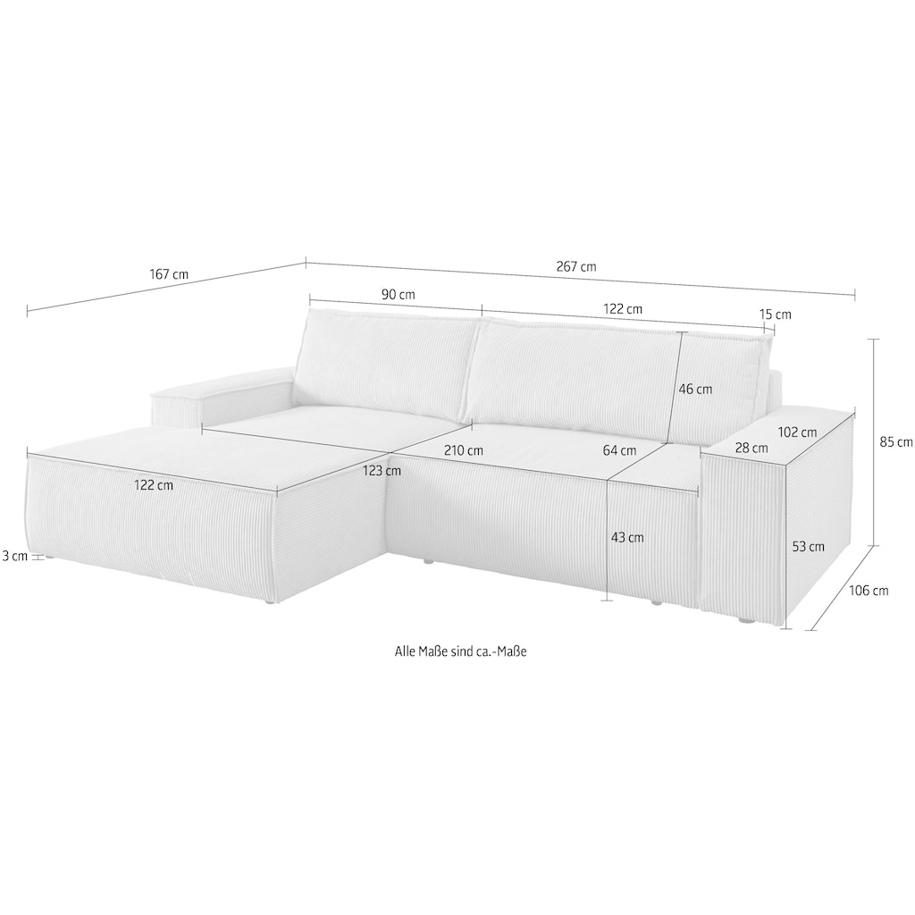 Ecksofa SHERWOOD Schlafsofa, mit Bettkasten, Cord-Bezug