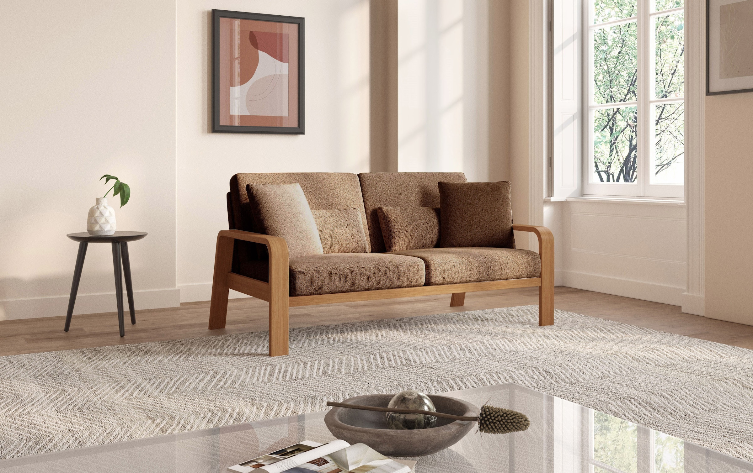 sit&more 2,5-Sitzer »Kolding«, Armlehnen aus eichefarbigem Buchenholz, verschiedene Bezüge und Farben