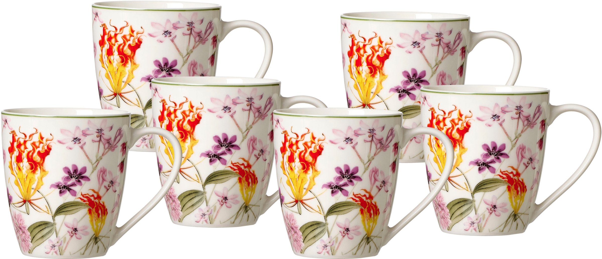 Becher »Flora, 6-teilig«, (Set, 6 tlg.), Blüten/Blätter-Dekor