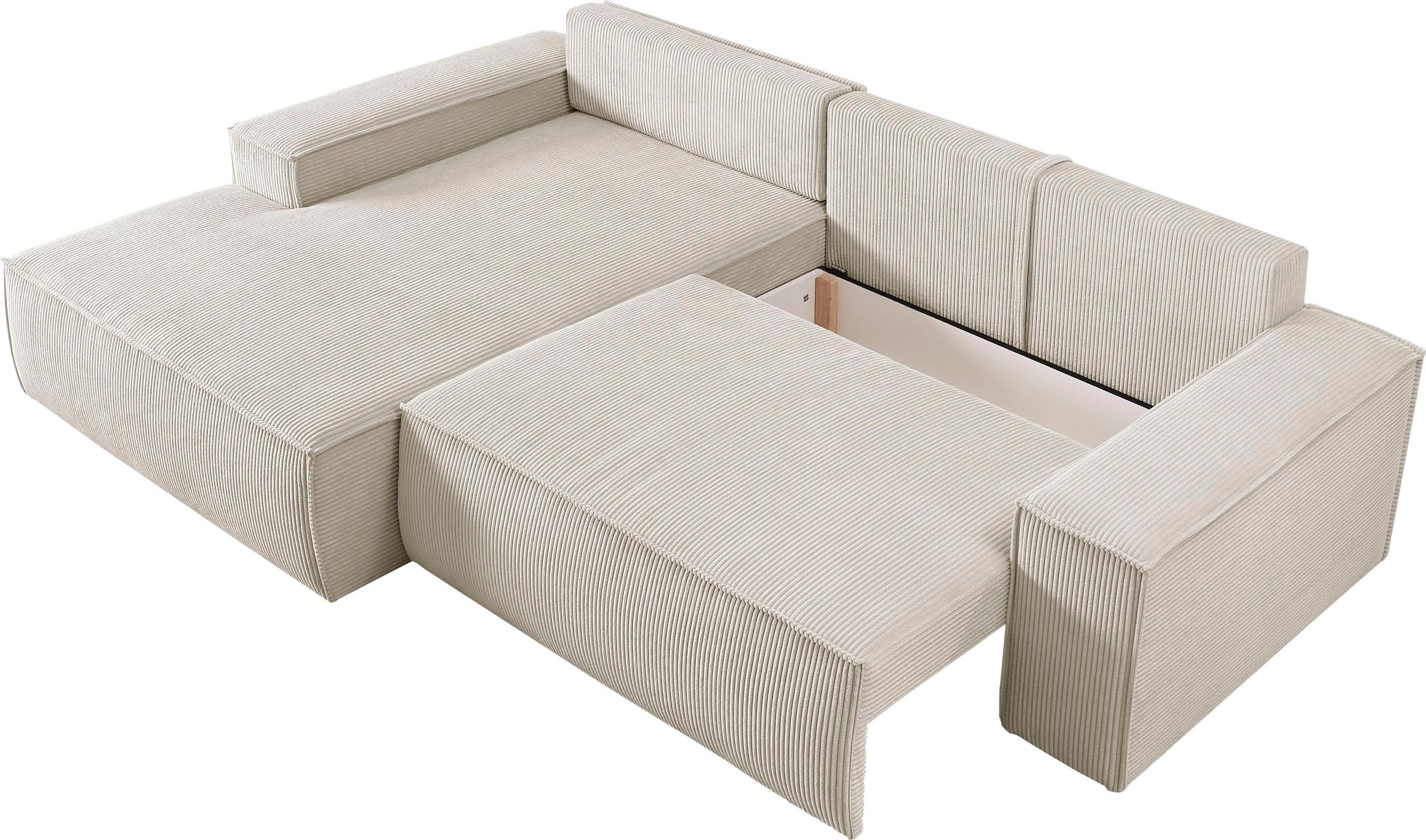 Home affaire Ecksofa SHERWOOD Schlafsofa 267 cm, L-Form, Schlaffunktion mit Bettkasten (210x136 cm), Cord, Vintage, Samtvelours
