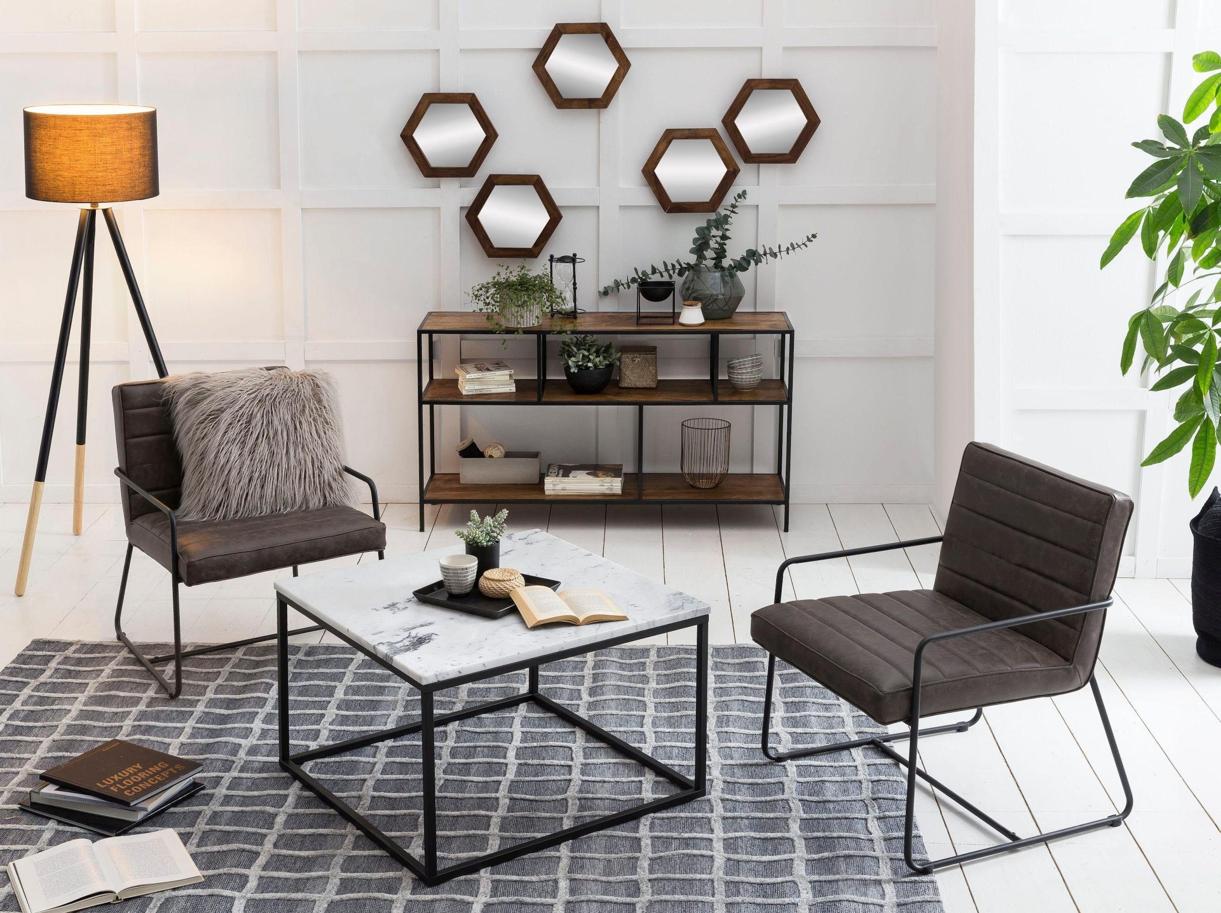 SIT Table basse »Wien aus Marmor mit Metallgestell – quadratisches Design« marbre véritable avec bord droit et structure métallique stable