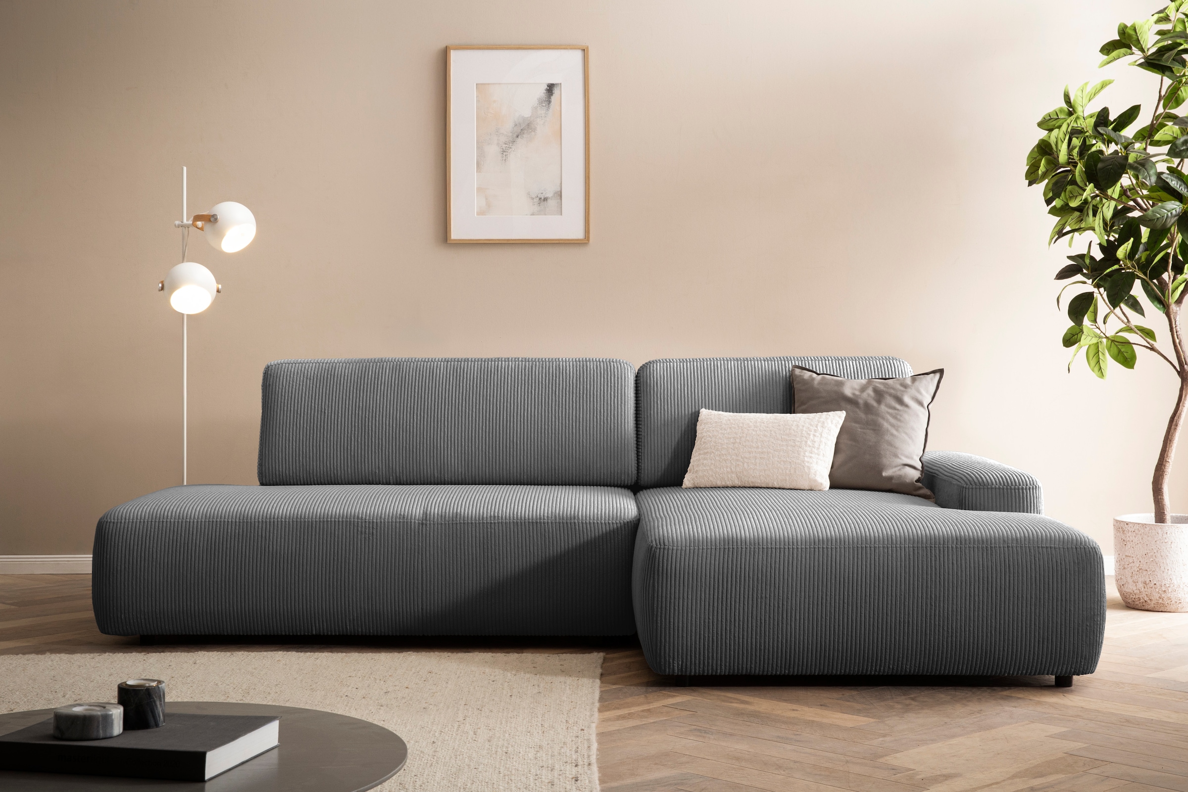 Home affaire Ecksofa »TORGE, Schlafsofa Cord, Samtvelours u. Strukur fein, Couch in L-Form« Schlaffunktion und Bettkasten, Liegefläche: 210x125 cm, neues Design