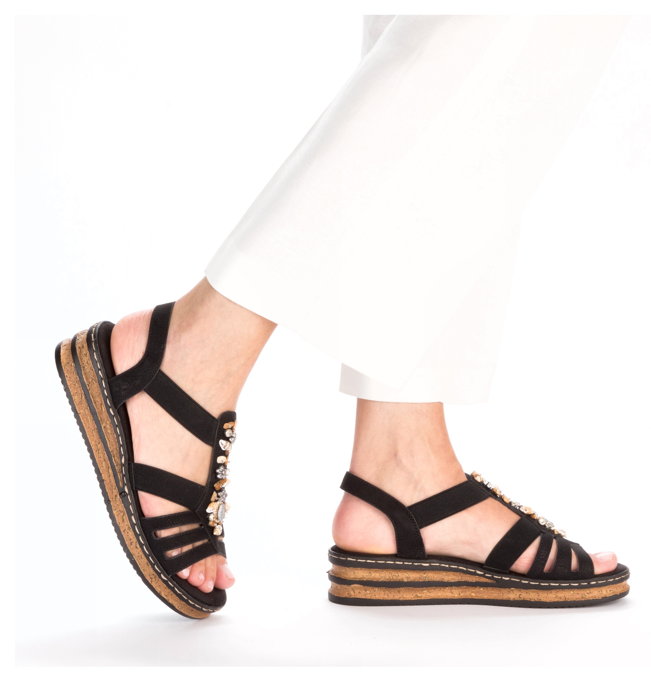 Rieker Plateausandale, Sommerschuh, Sandalette, Plateauabsatz, mit kontrastfarbener Naht