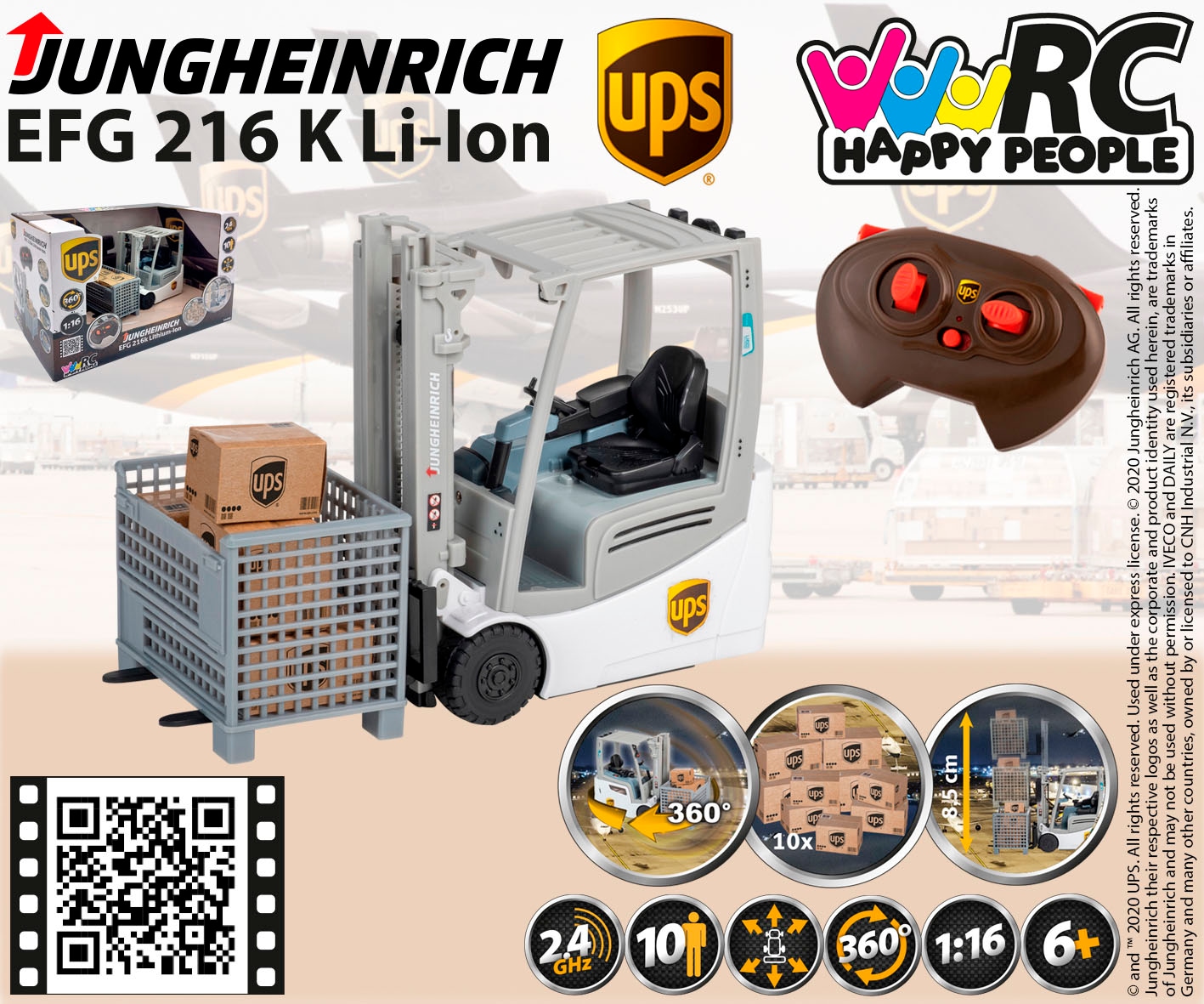 Happy People RC-Gabelstapler »UPS Jungheinrich 1:16 Gabelstapler, 2,4 GHz, 29cm,« mit Fernbedienung
