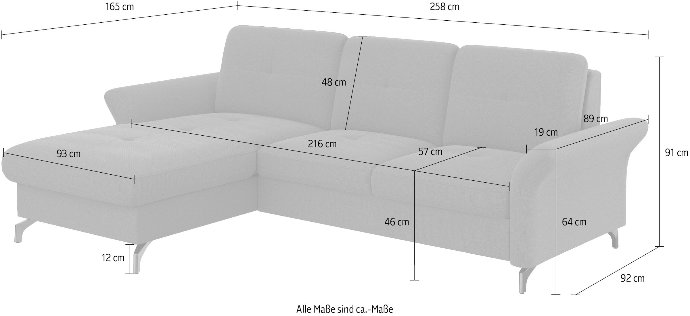 Places of Style Ecksofa »Calando L-Form«, wahlweise mit Bettfunktion, Bettkasten und Armteilfunktion