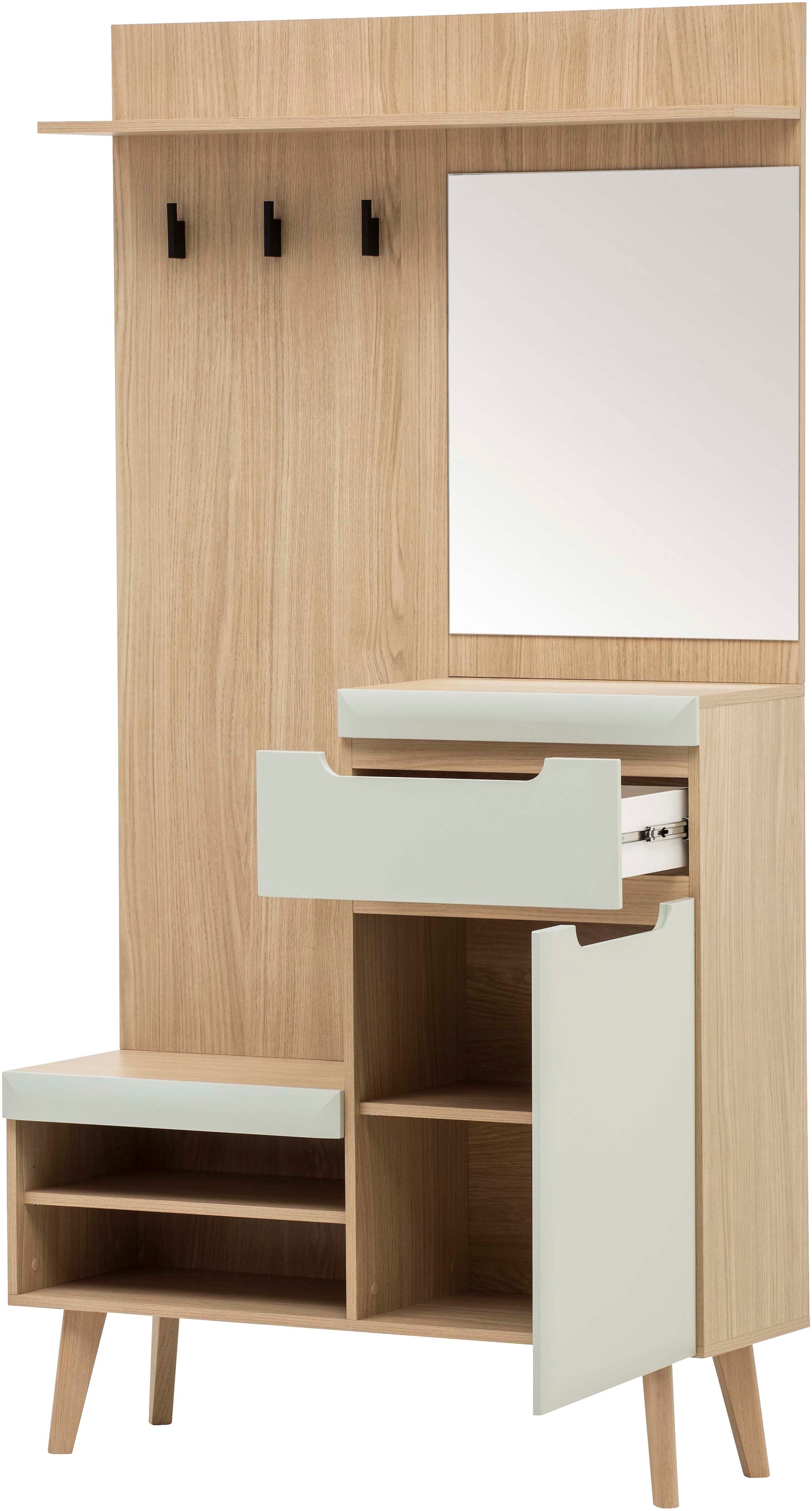 Home affaire Kompaktgarderobe »Torge, Garderobe mit Stauraum, Garderobenschrank im Scandic Design«, in zwei Farben, viel Stauraum, 107 cm breit, für kleine Räume geeignet