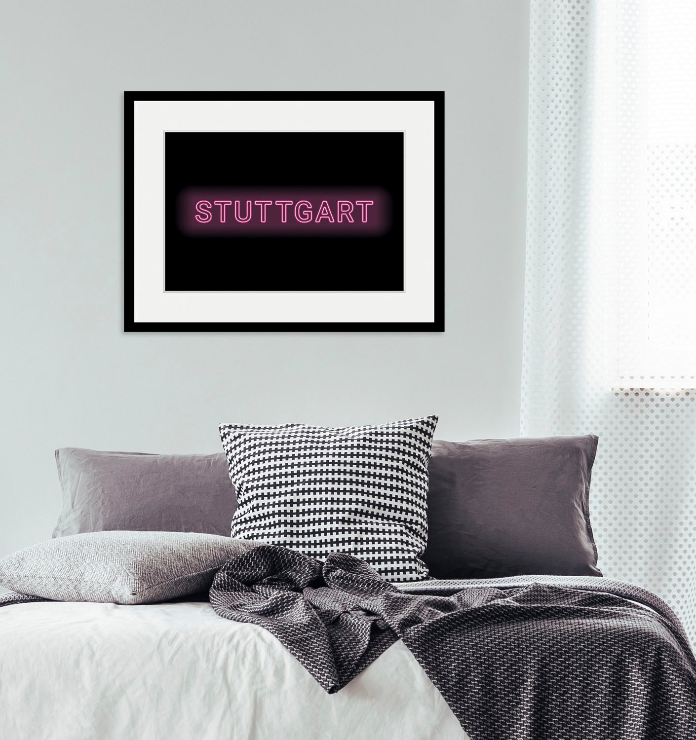 Image of queence Bild "STUTTGART LIGHTS" Schriftzug Städte 1 Stk. tlg. HD Premium Poster-Druck inkl. Holzrahmen