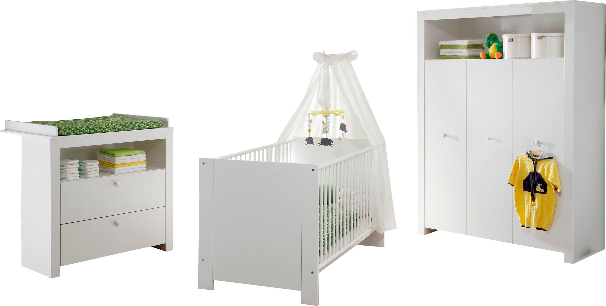 Image of trendteam Babyzimmer-Komplettset »Olivia«, (Set, 3 St., Bett, Wickelkommode, Schrank), Bett + Wickelkommode + 3 trg. Schrank bei Ackermann Versand Schweiz