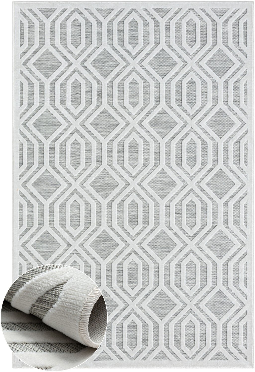 Myflair Möbel & Accessoires Teppich »Haven, LAGERRÄUMUNG!«, rechteckig, 8 mm Höhe, Rauten Motiv, Hoch-Tief Effekt, Outdoor geeignet, Balkon, Terrasse