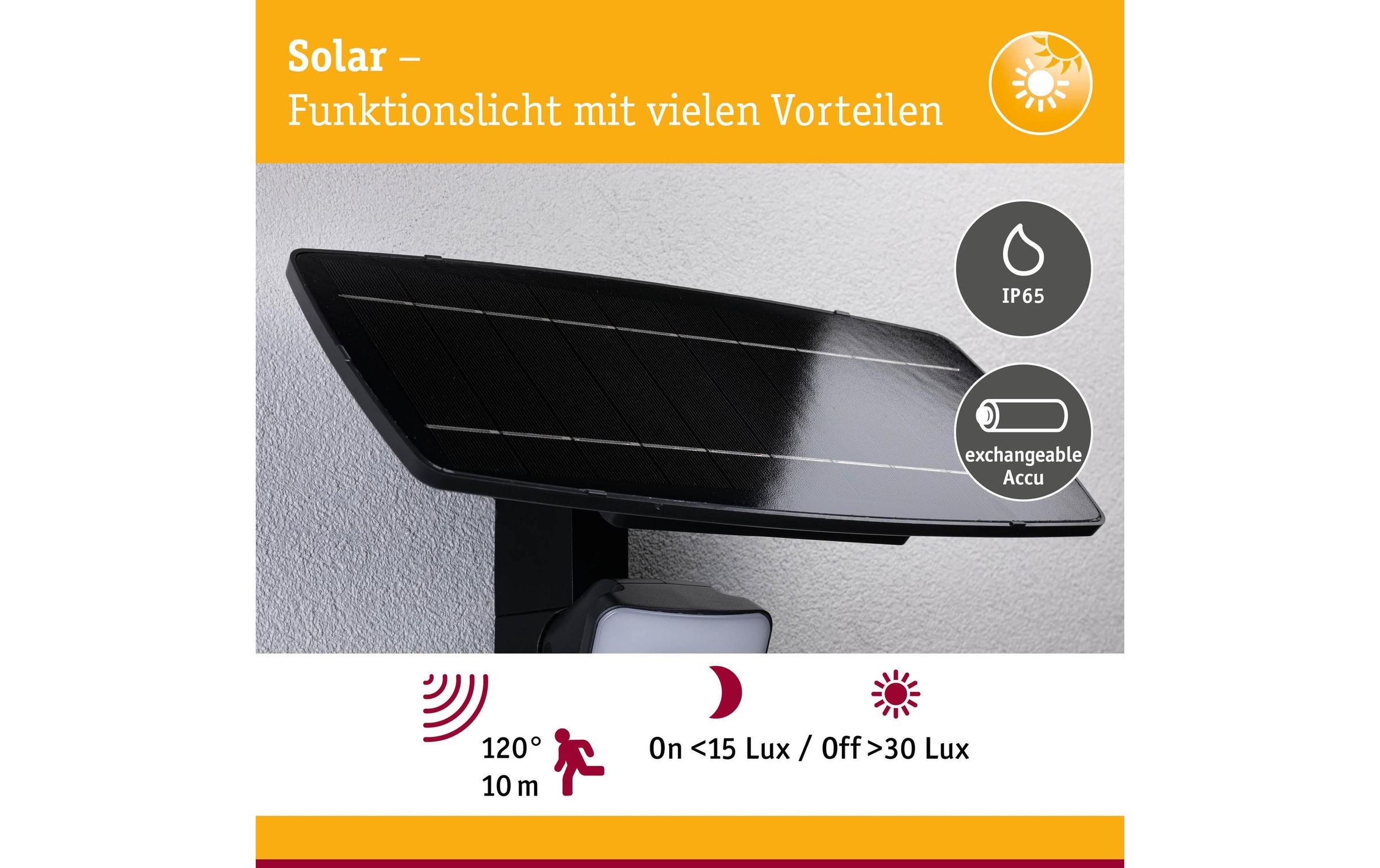 Paulmann Aussen-Wandleuchte »Solar Fluter Flotas inkl. Bewegungsmelder IP65 3000K 700 lm« LED-Modul warmweiss