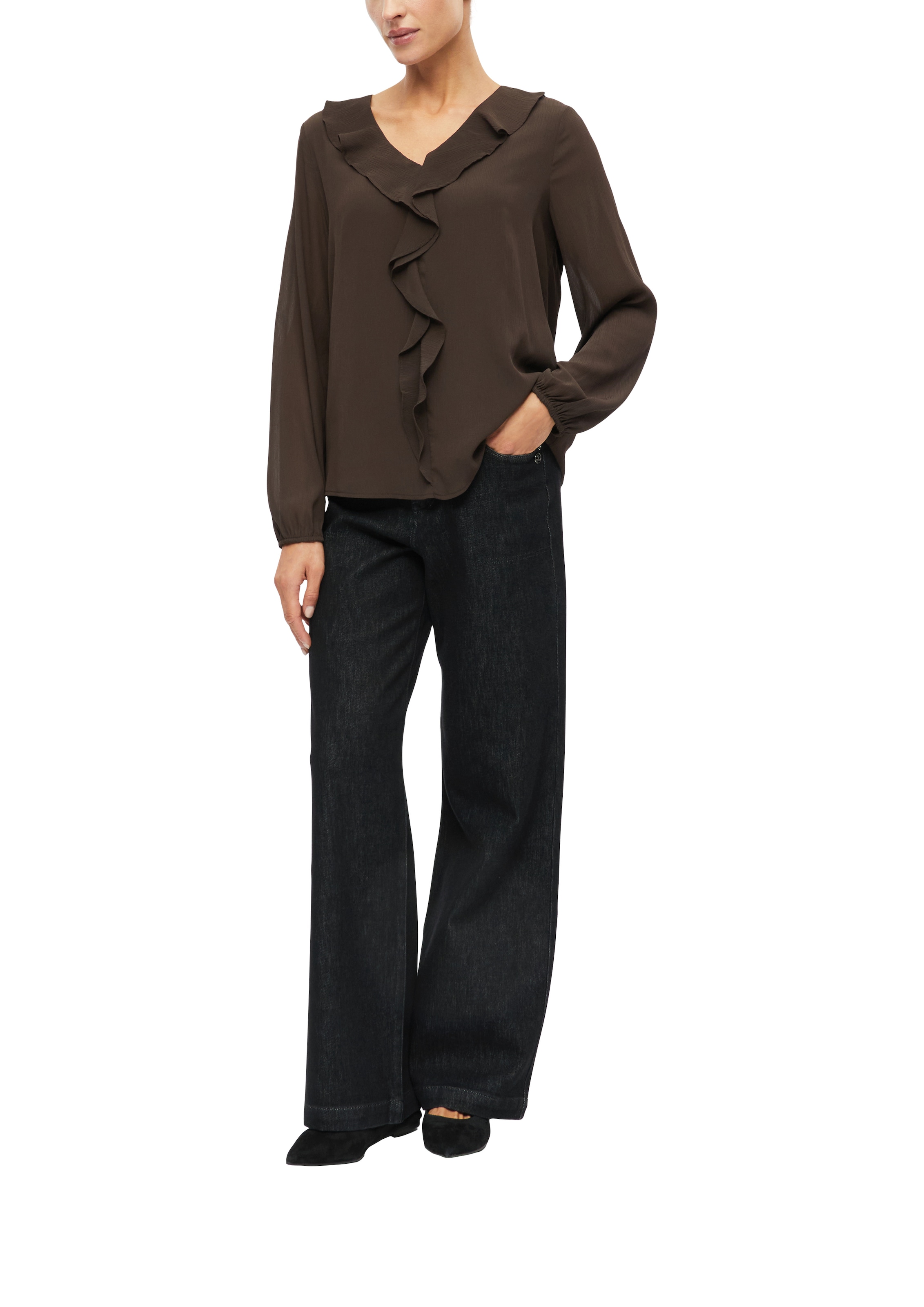 s.Oliver BLACK LABEL Blouse à manches longues Blouse d'été avec volants et aspect transparent